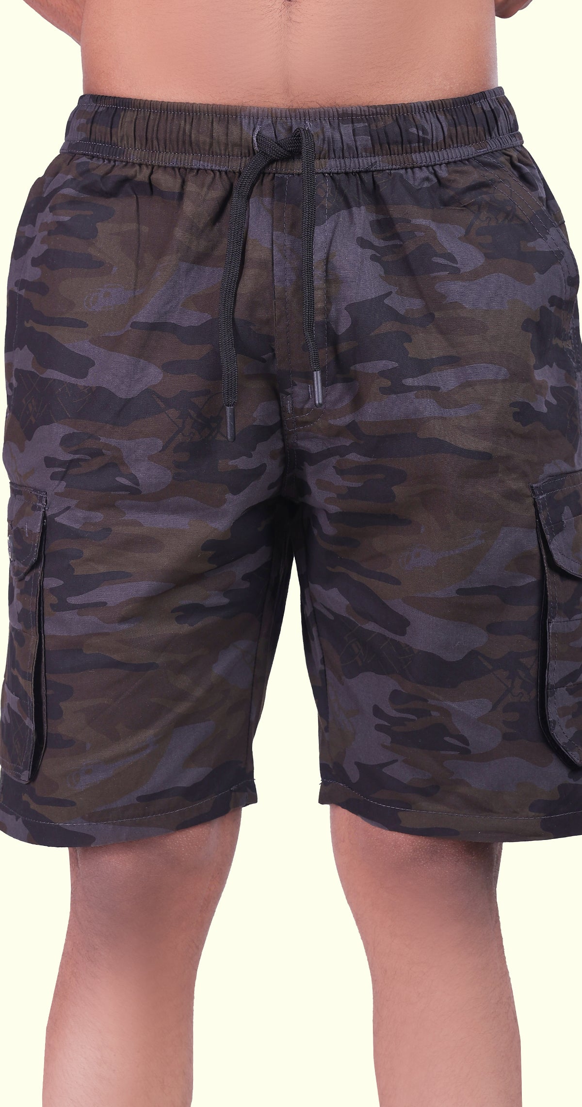 Men's Dark Grey Easy Breezy Bermuda Military Print Comfort Cotton