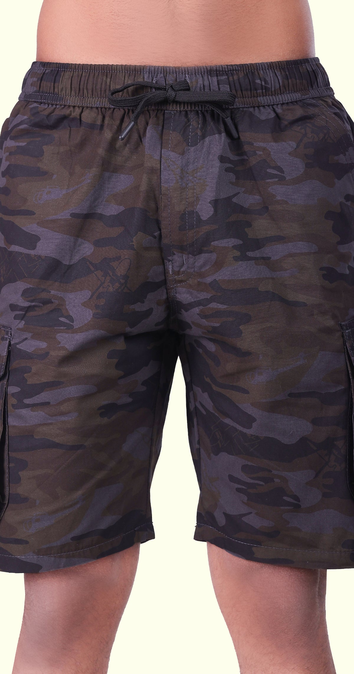 Men's Dark Grey Easy Breezy Bermuda Military Print Comfort Cotton