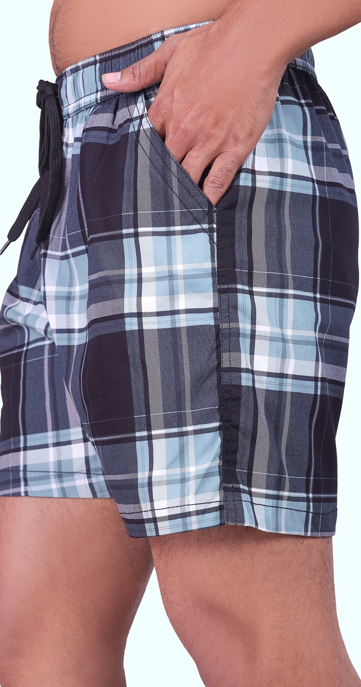 Men's Green Sun Seeker Shorts Check Bermuda Comfort Cotton