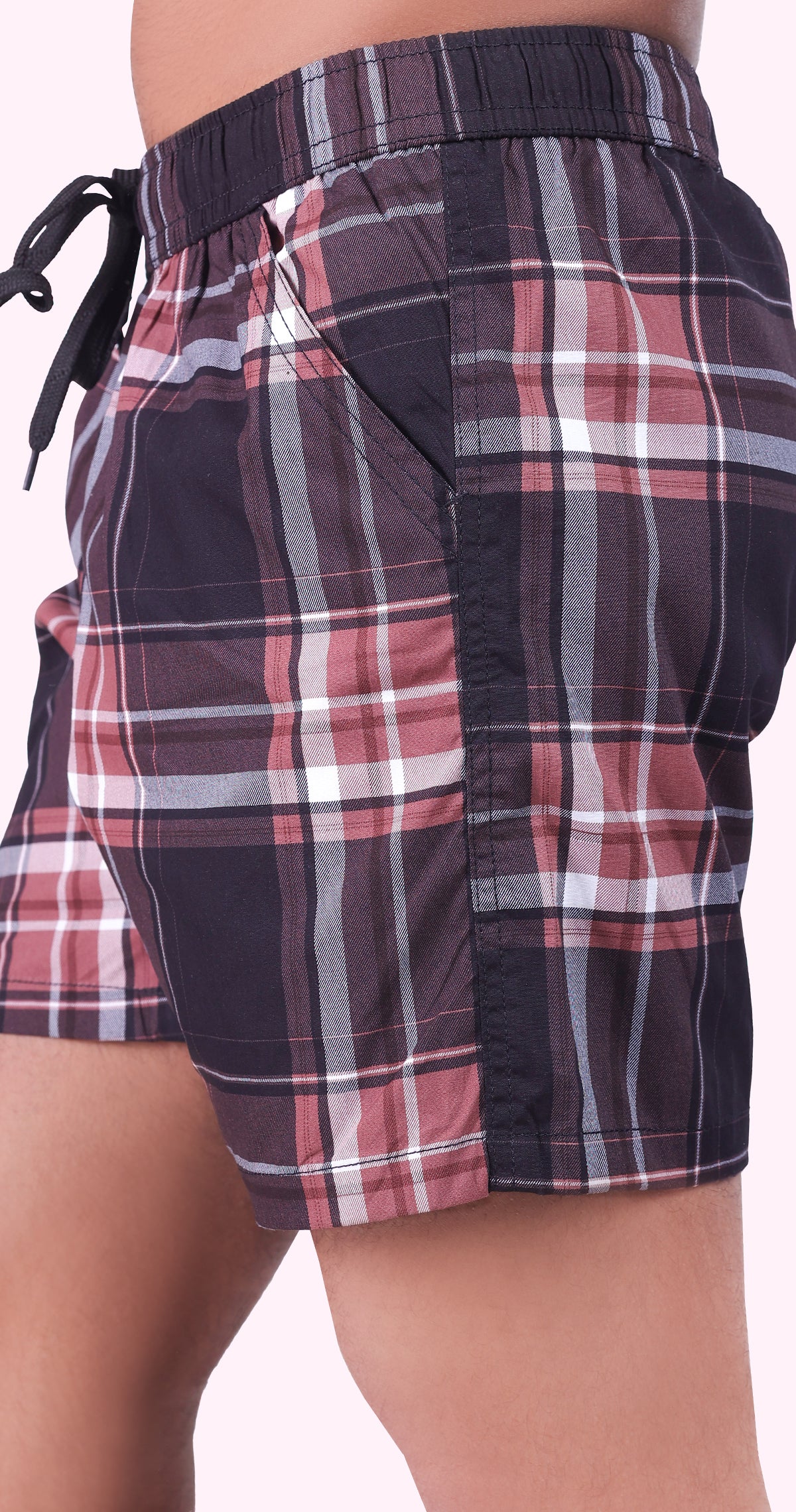 Men's Brown Sun Seeker Shorts Check Bermuda Comfort Cotton