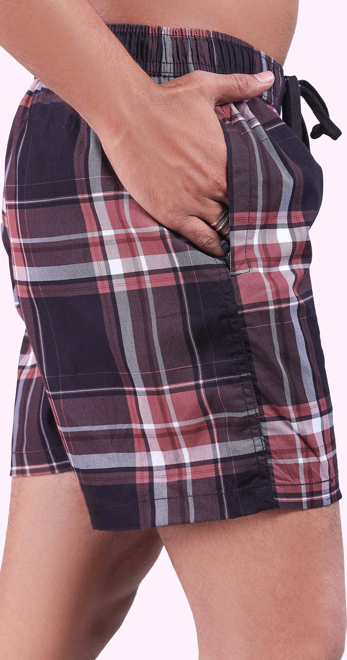 Men's Brown Sun Seeker Shorts Check Bermuda Comfort Cotton