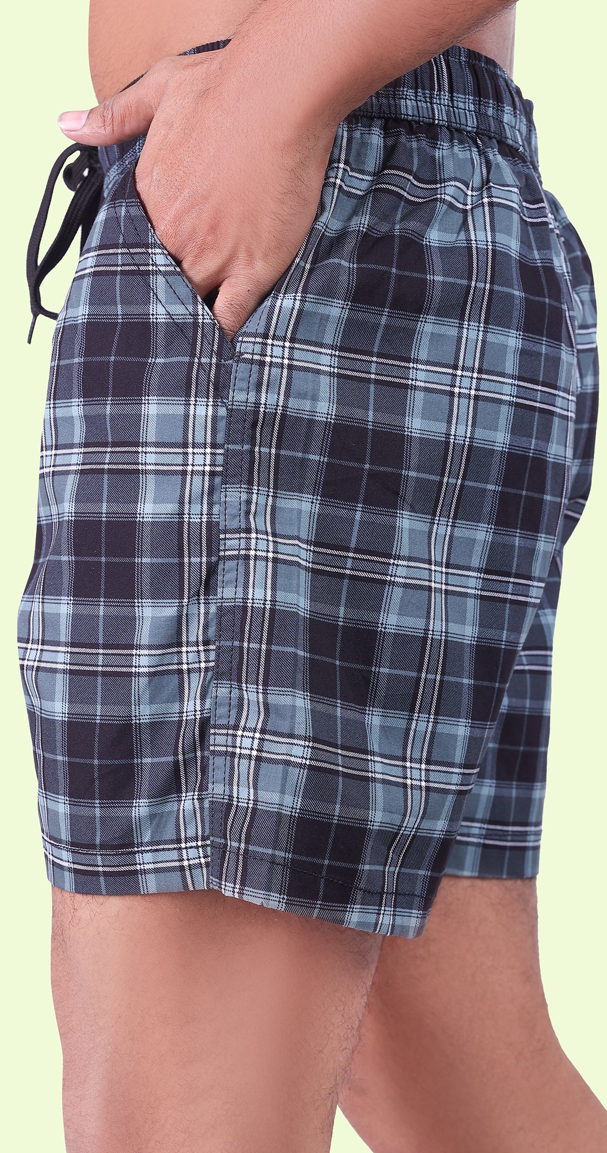 Men's Grey Sun Seeker Shorts Check Bermuda Comfort Cotton