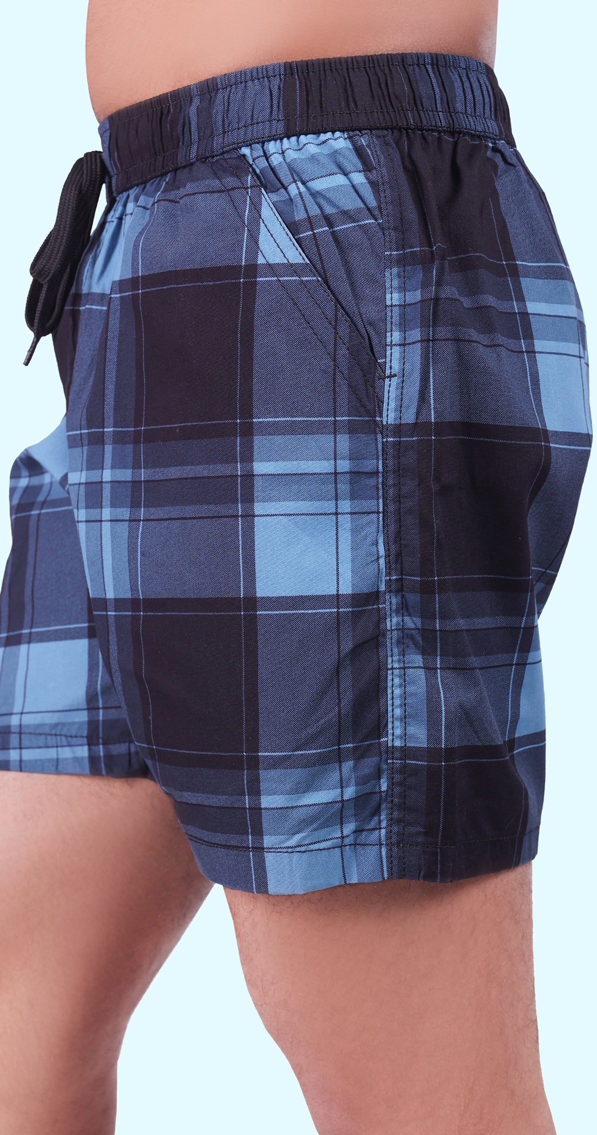 Men's Blue Sun Seeker Shorts Check Bermuda Comfort Cotton