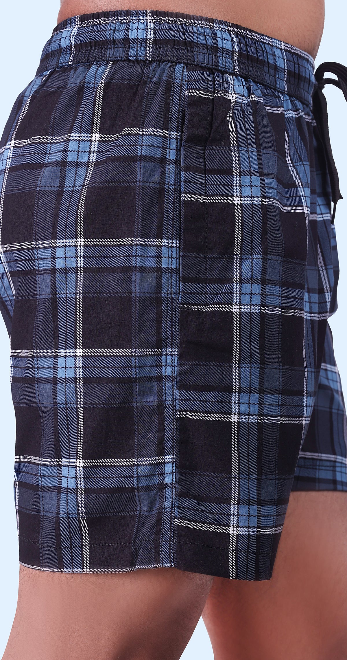 Men's Dark Blue Sun Seeker Shorts Check Bermuda Comfort Cotton