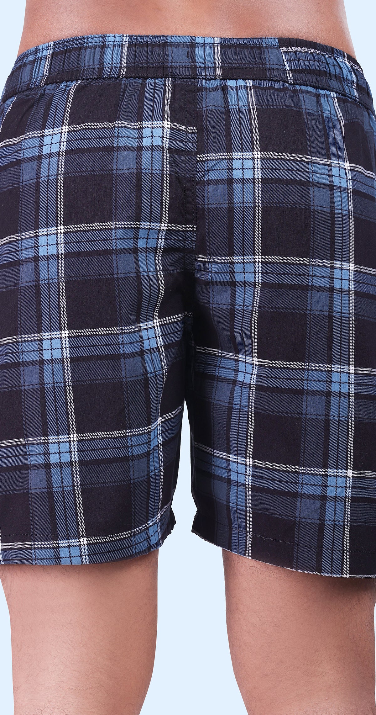Men's Dark Blue Sun Seeker Shorts Check Bermuda Comfort Cotton
