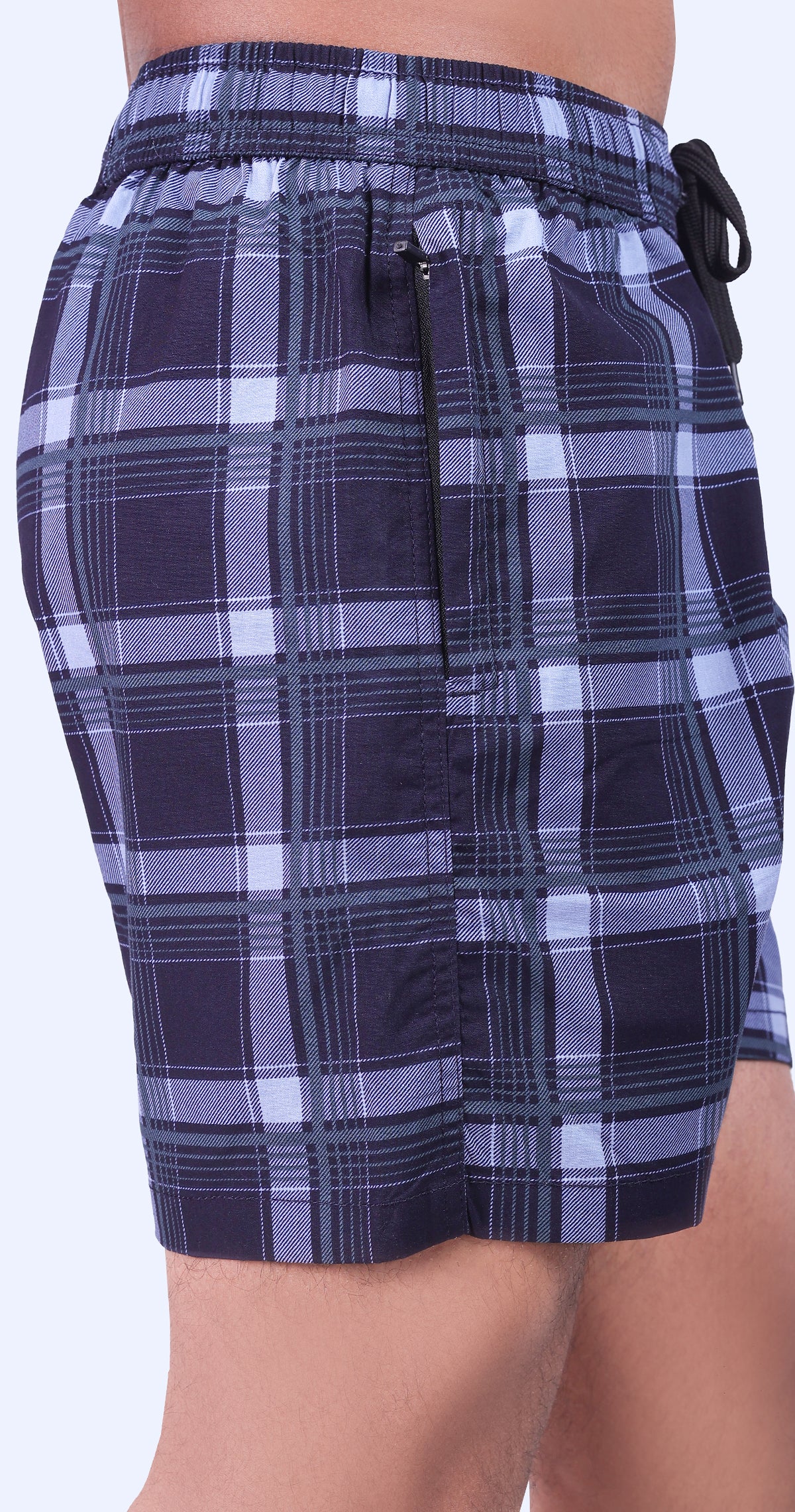 Men's Purple Sun Seeker Shorts Check Bermuda Comfort Cotton