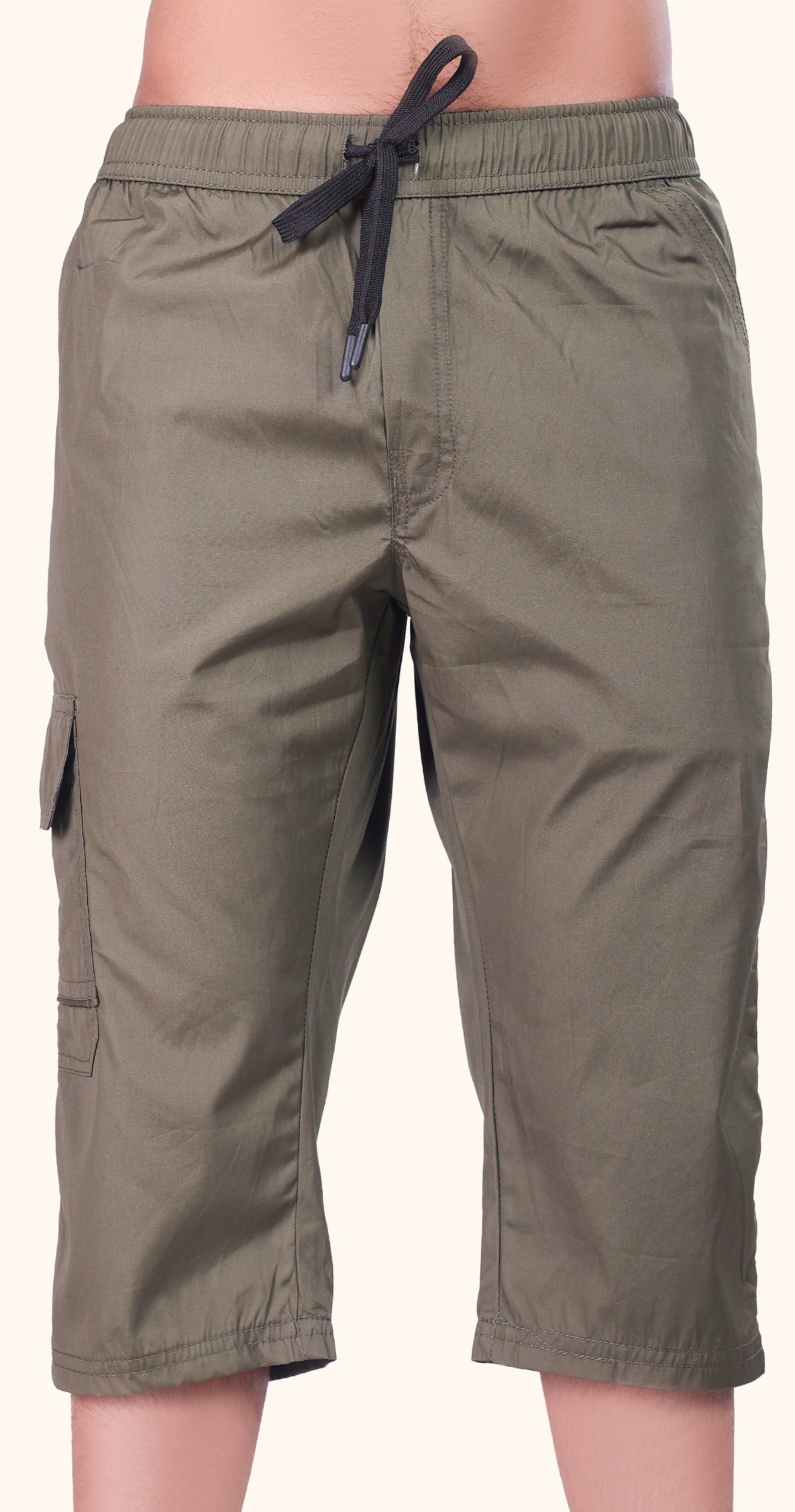 Men's Green Casual Stride Capri Solid Print Comfort Cotton