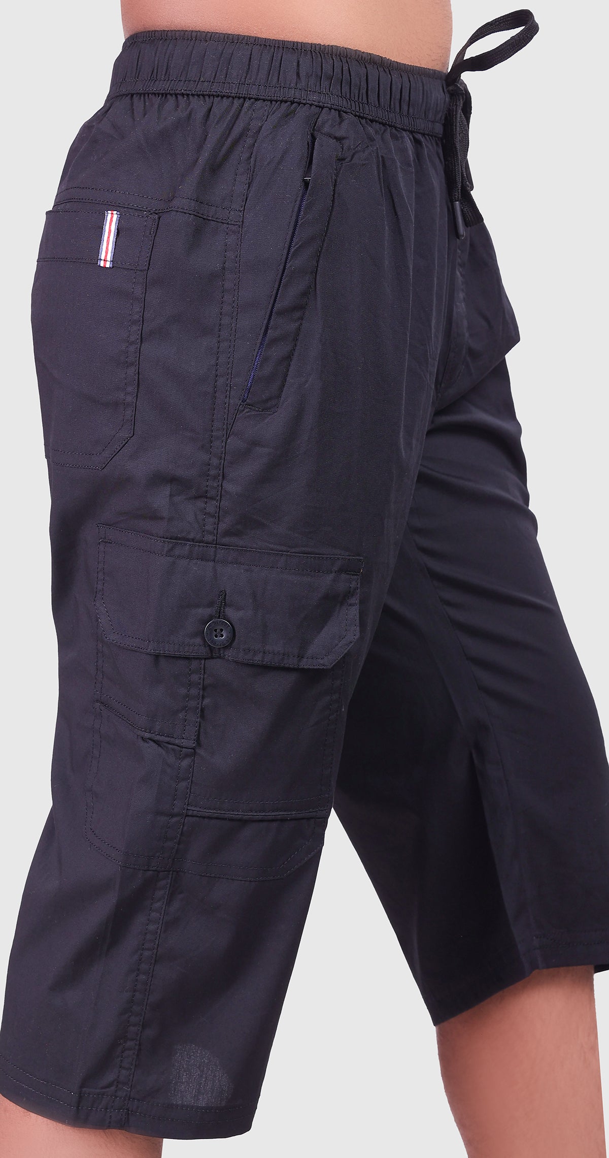 Men's Black Casual Stride Capri Solid Print Comfort Cotton