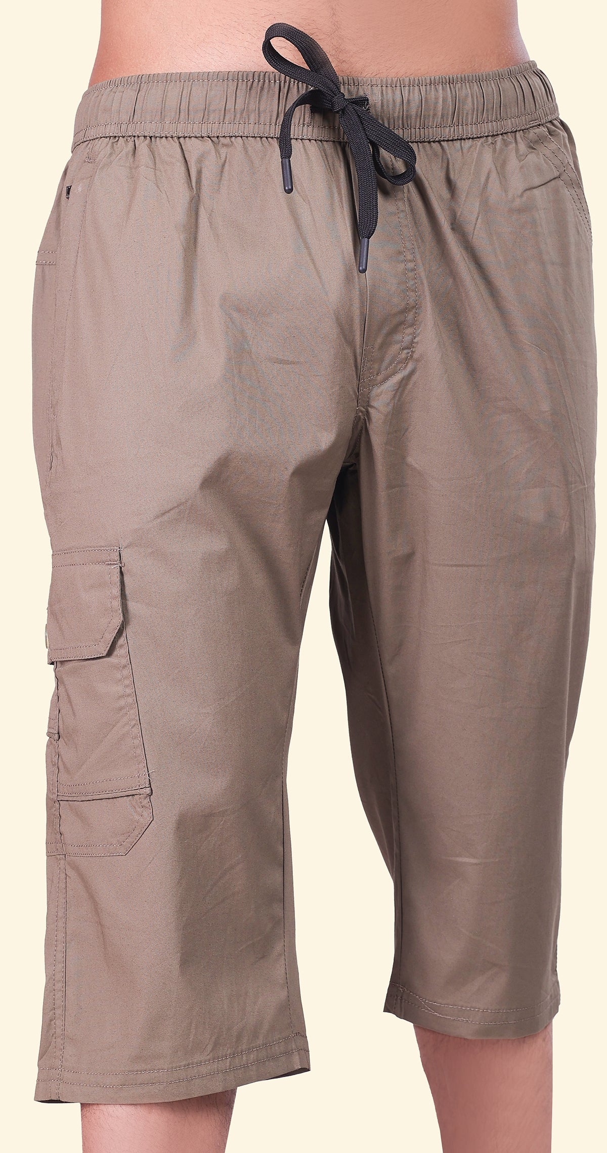 Men's Olive Casual Stride Capri Solid Print Comfort Cotton