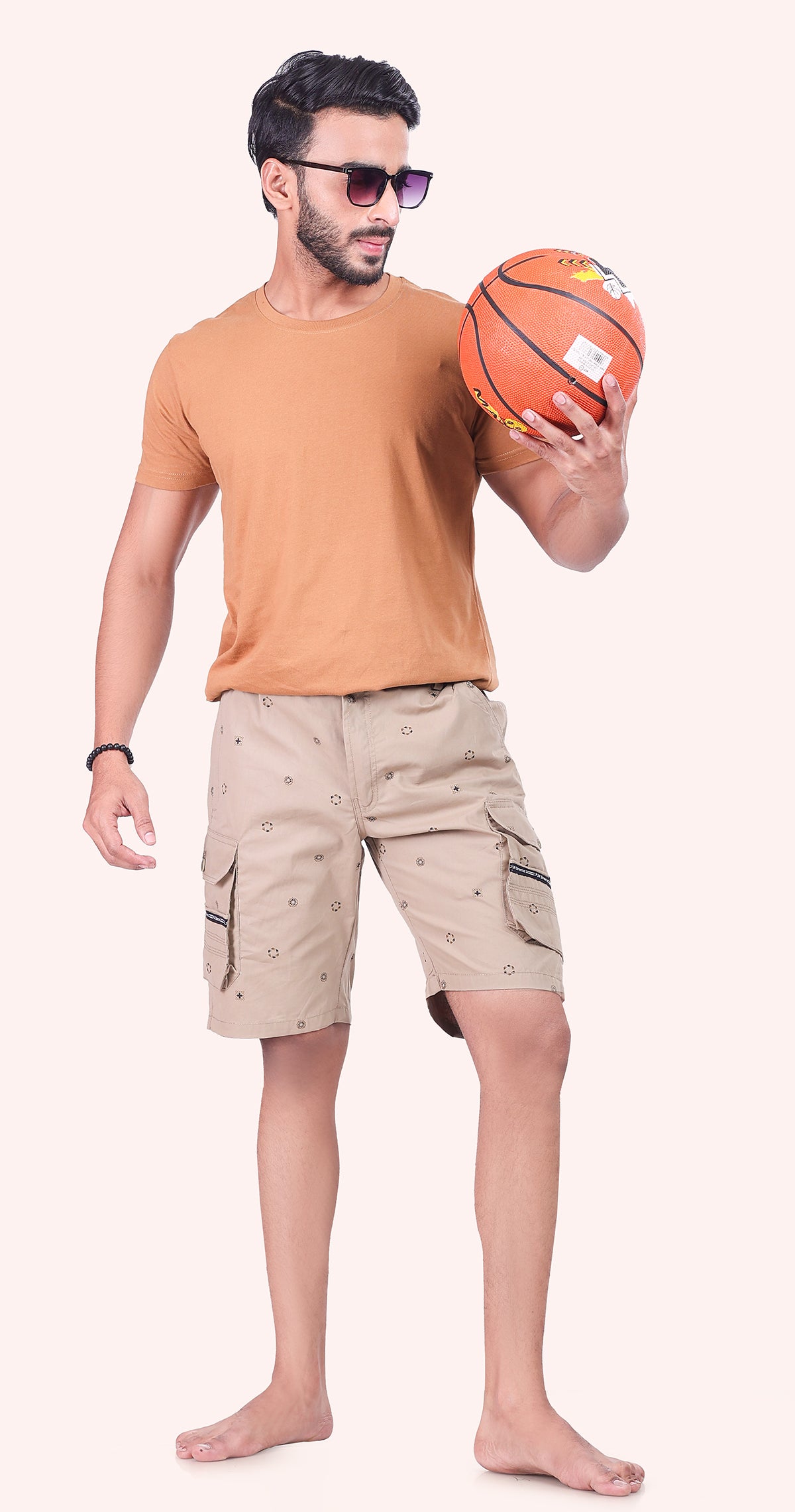 Men's Beige Palm Paradise Printed Bermuda Comfort Cotton