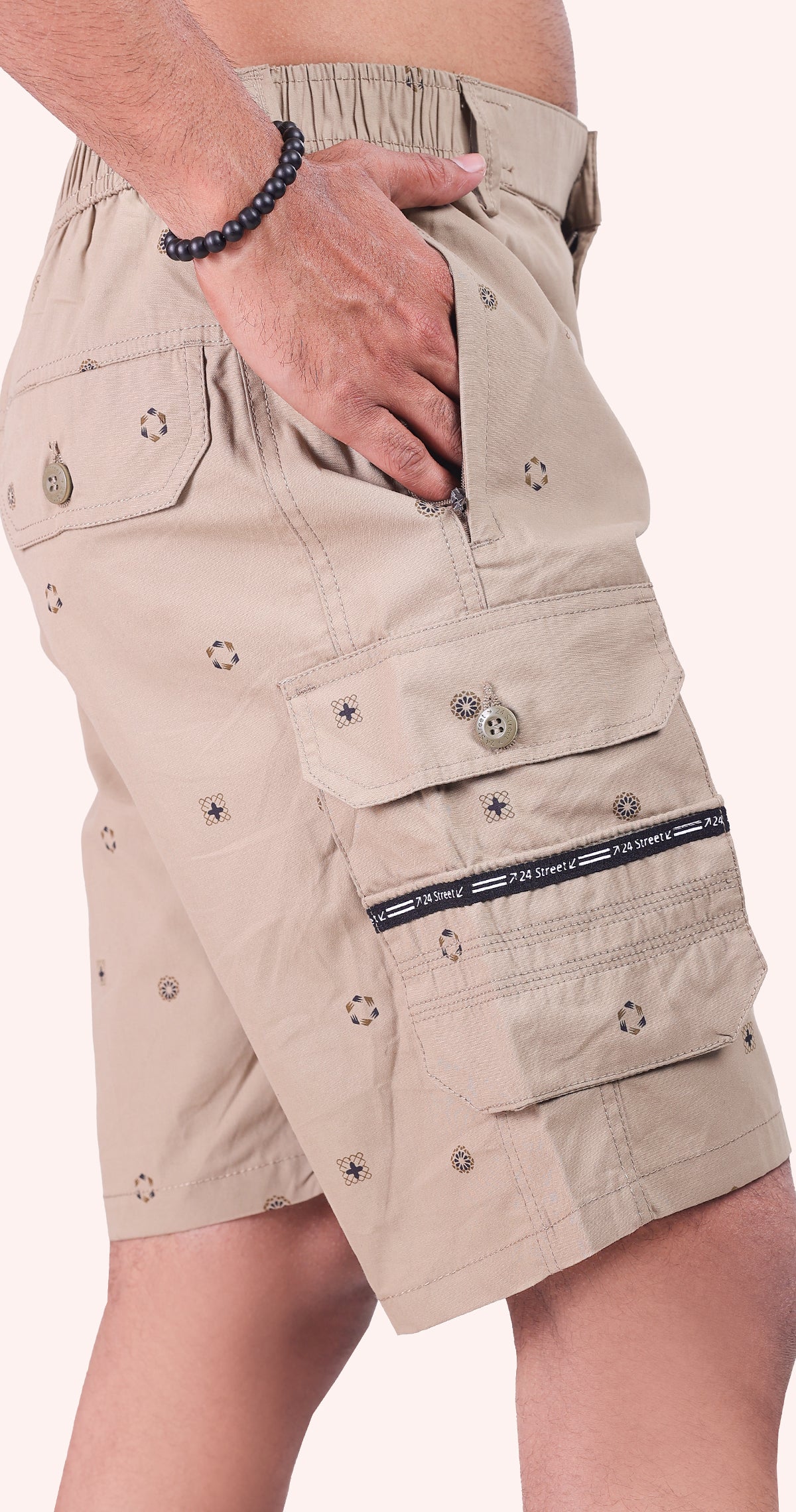 Men's Beige Palm Paradise Printed Bermuda Comfort Cotton