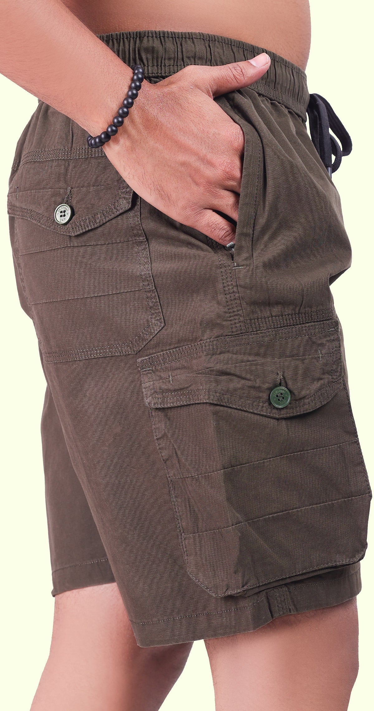 Men's Olive Green Sand Done Solid Bermuda Comfort Cotton