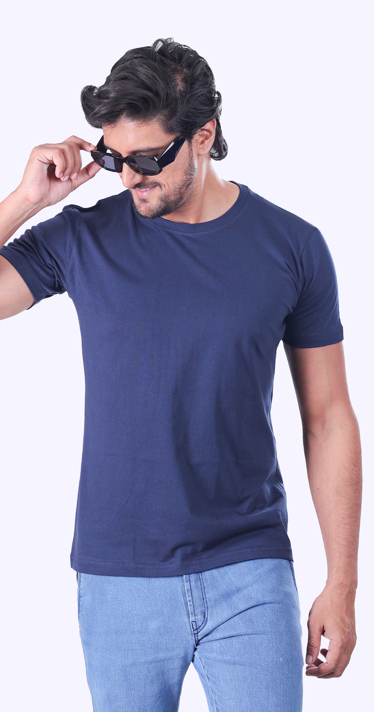 White And Navy Blue Plain T-Shirts - Set Of 2