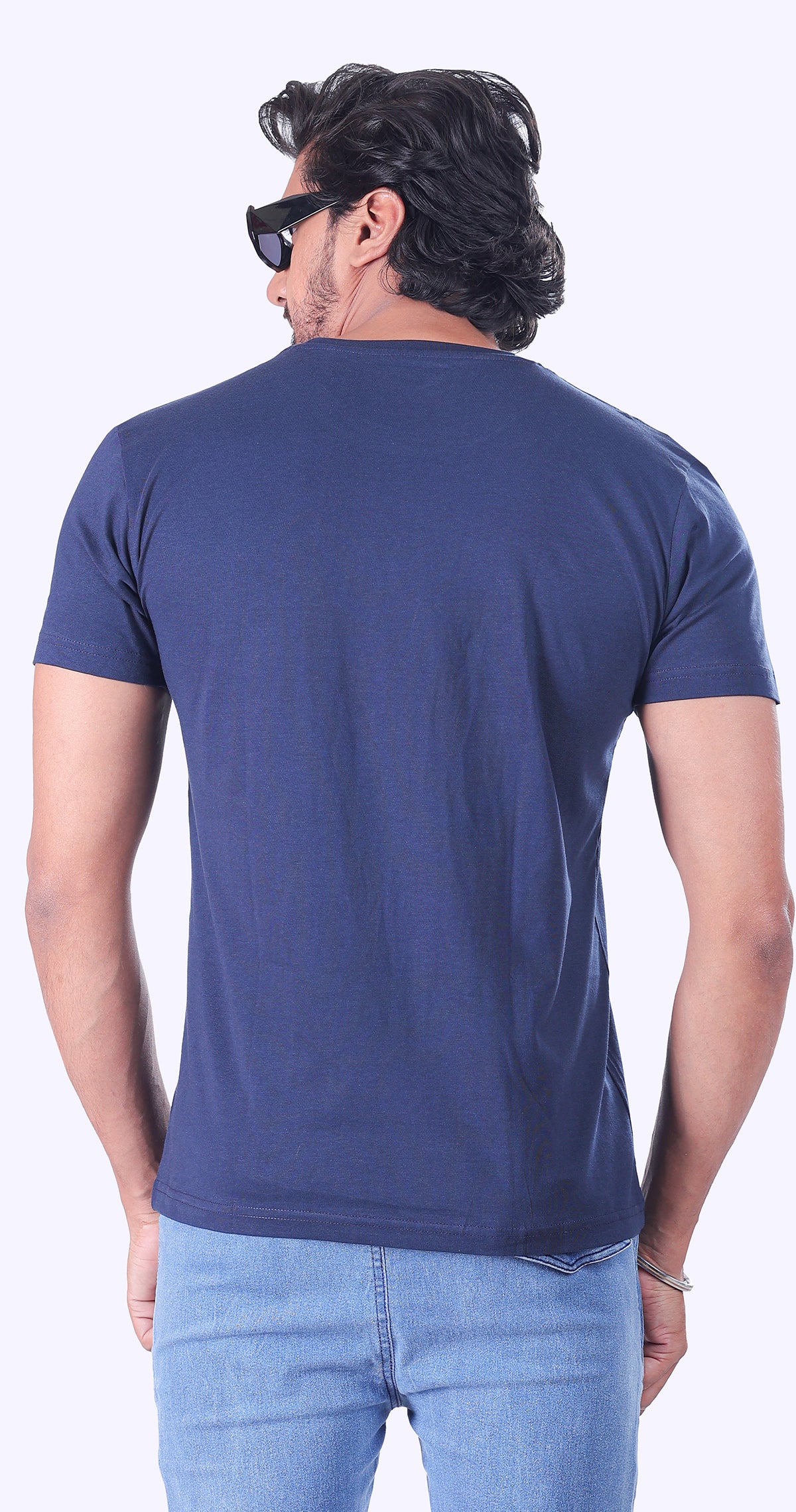 White And Navy Blue Plain T-Shirts - Set Of 2