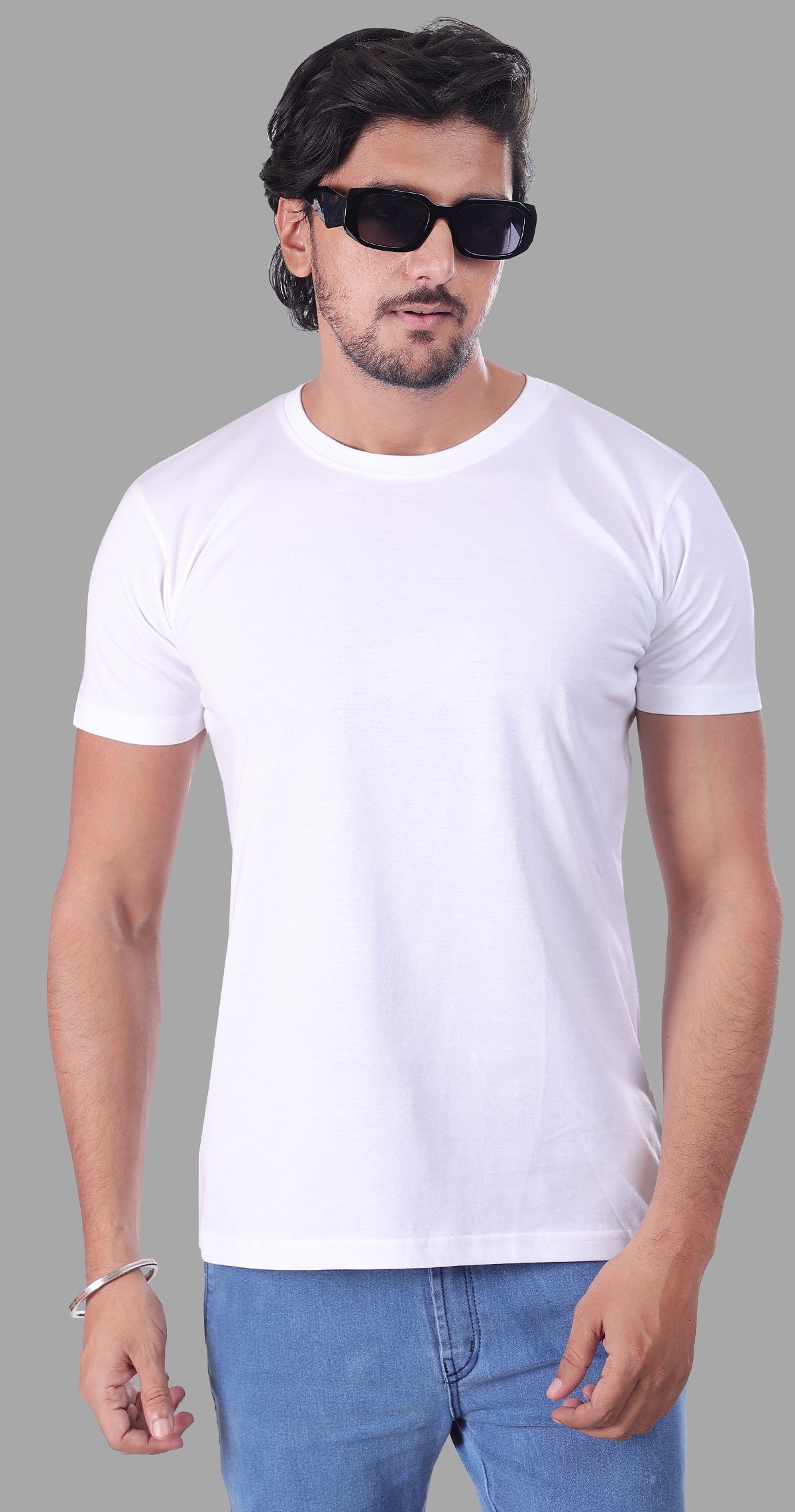 White And Navy Blue Plain T-Shirts - Set Of 2