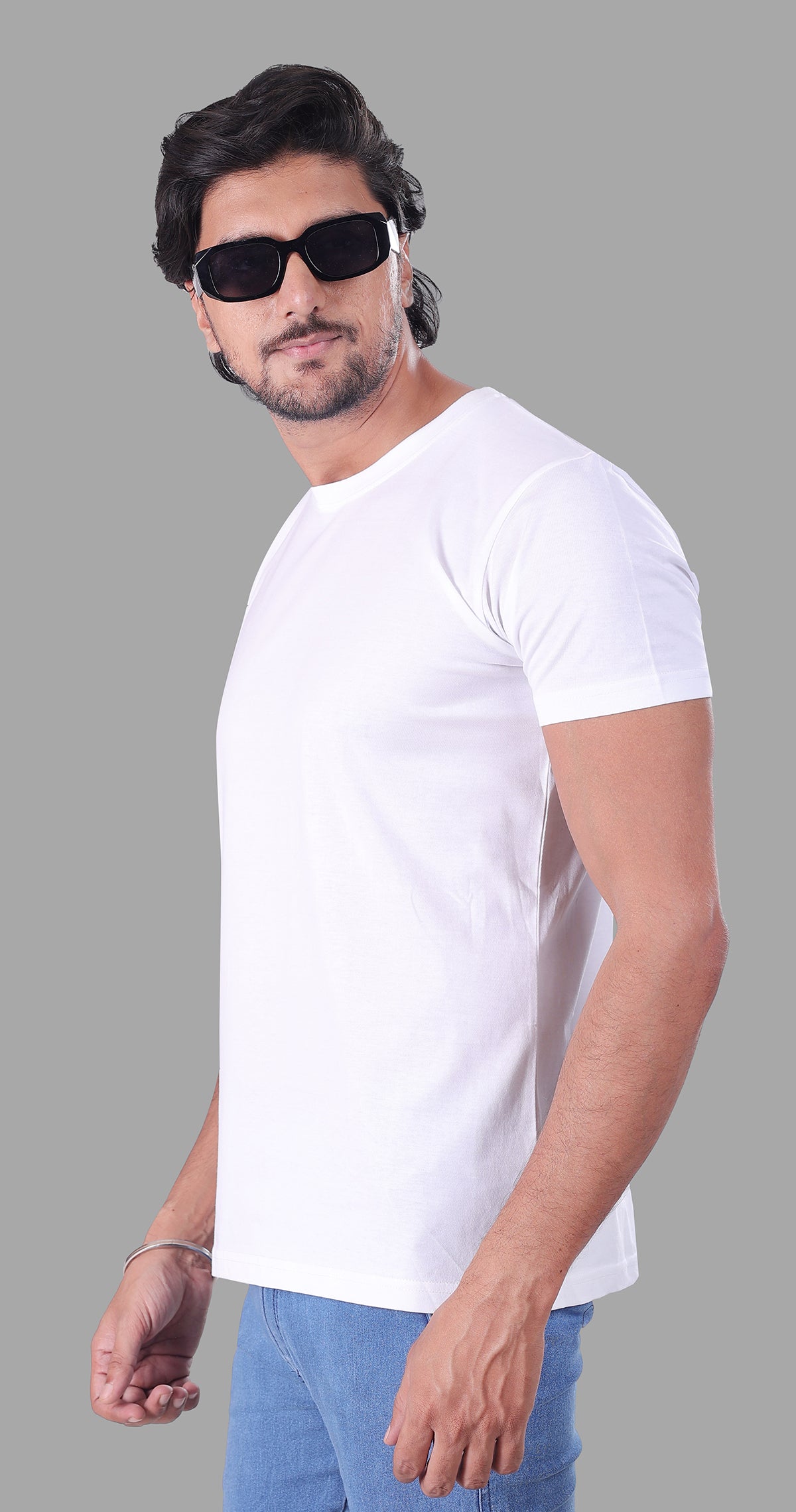 White And Navy Blue Plain T-Shirts - Set Of 2