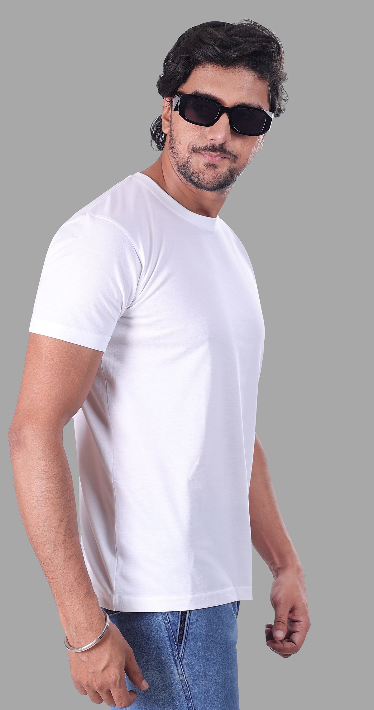 White And Navy Blue Plain T-Shirts - Set Of 2