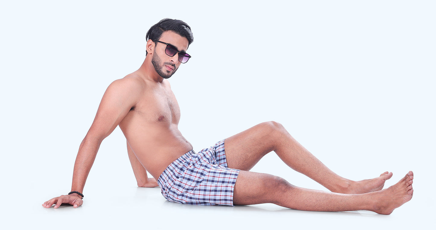 Men's Light Blue Trendy Boxer Checks Print