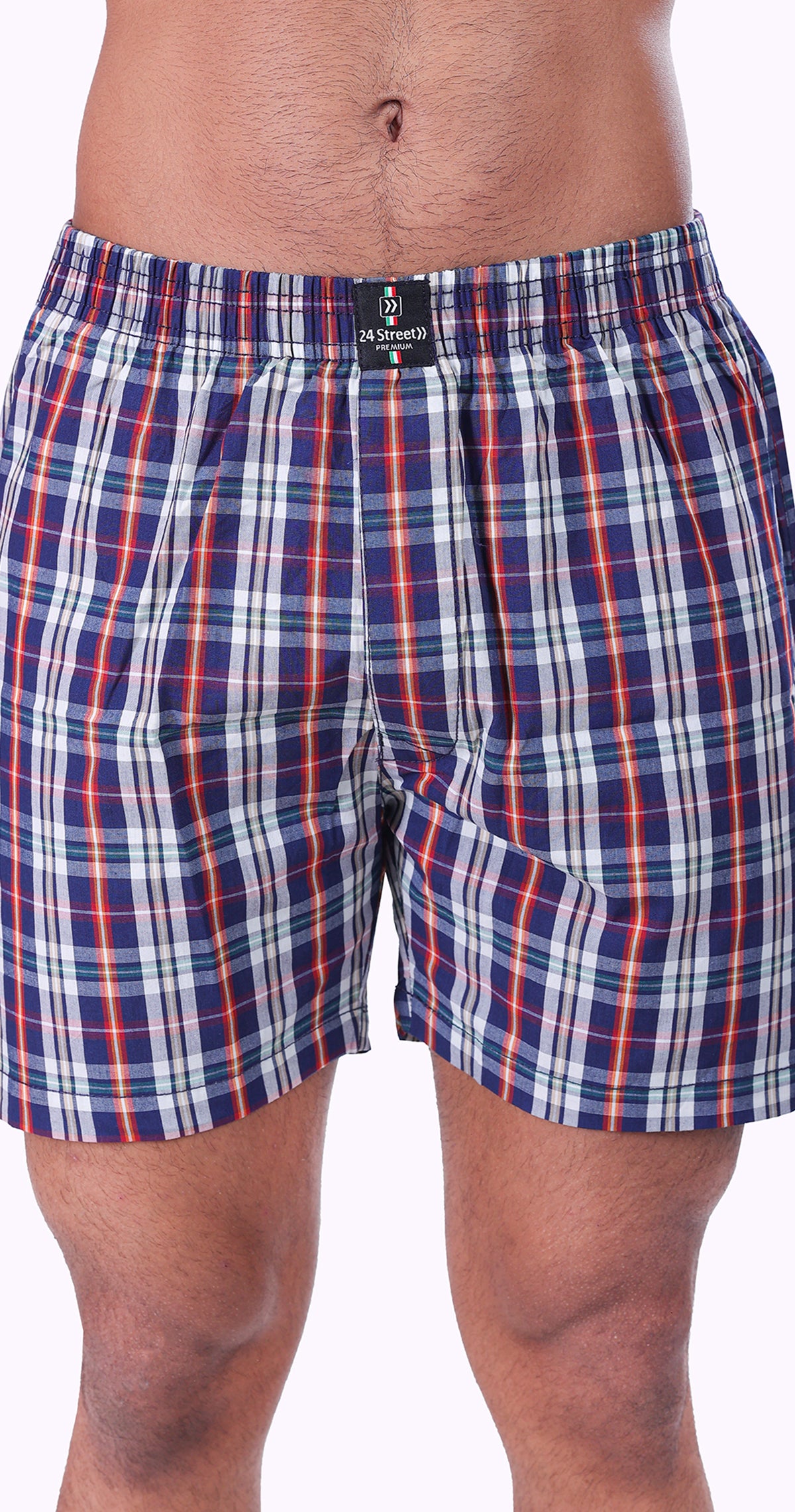 Men's Dark Blue Trendy Boxer Checks Print