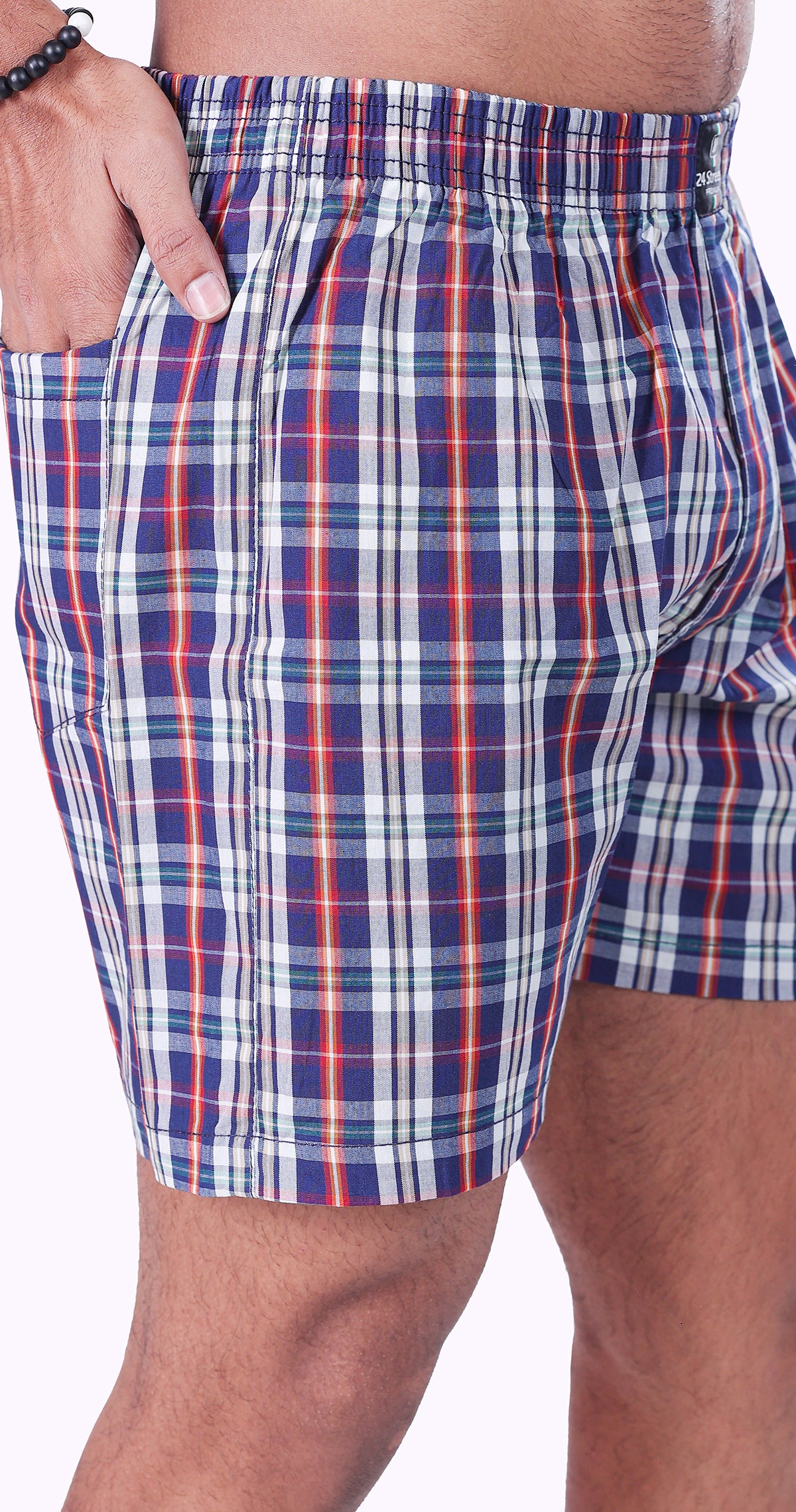 Men's Dark Blue Trendy Boxer Checks Print