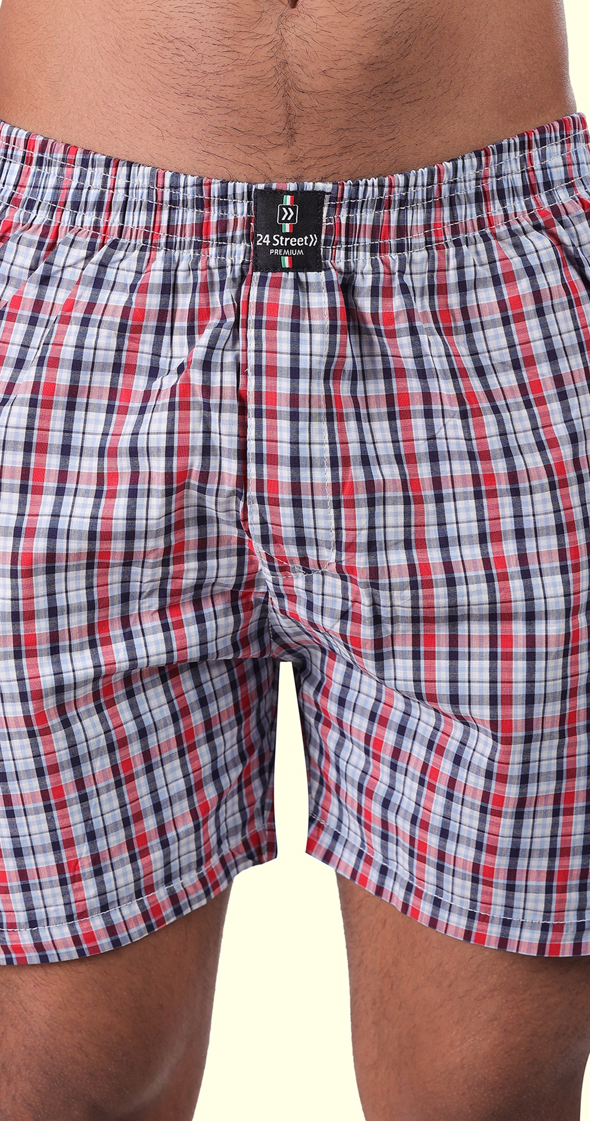 Men's Red and Grey Trendy Boxer Checks Print