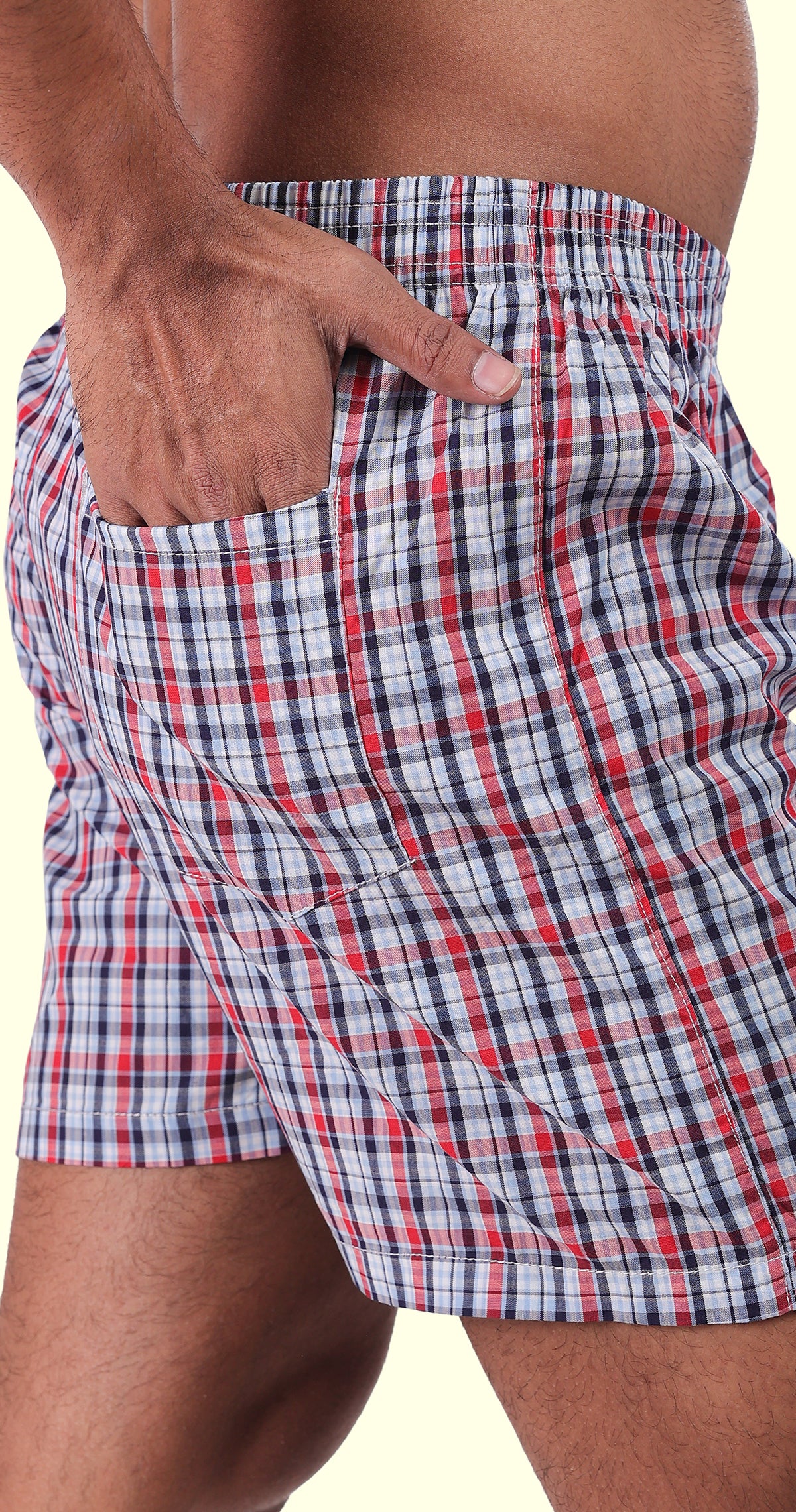 Men's Red and Grey Trendy Boxer Checks Print