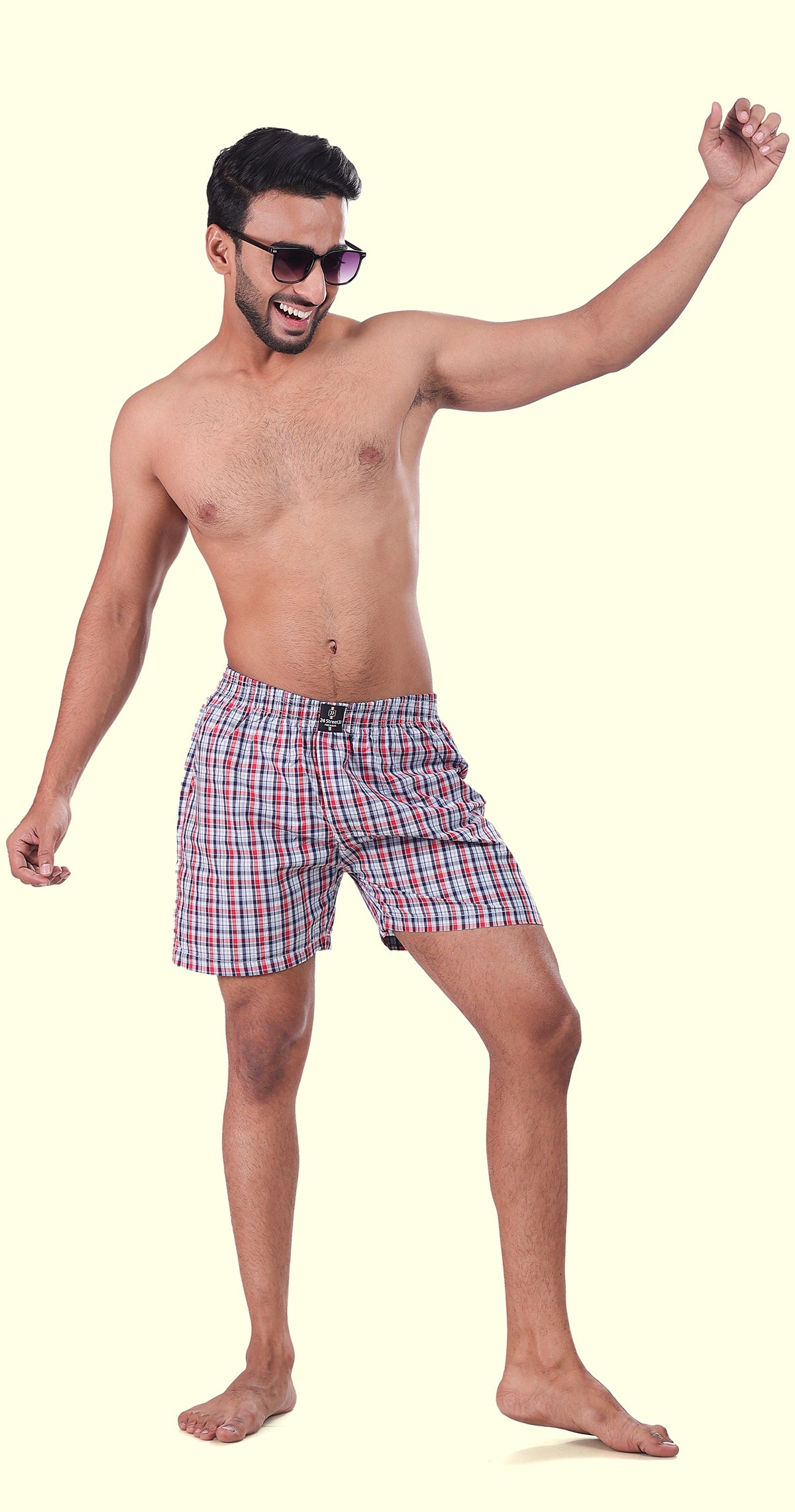 Men's Red and Grey Trendy Boxer Checks Print