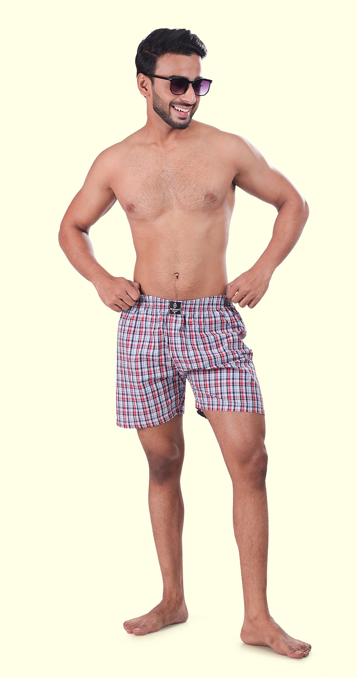 Men's Red and Grey Trendy Boxer Checks Print