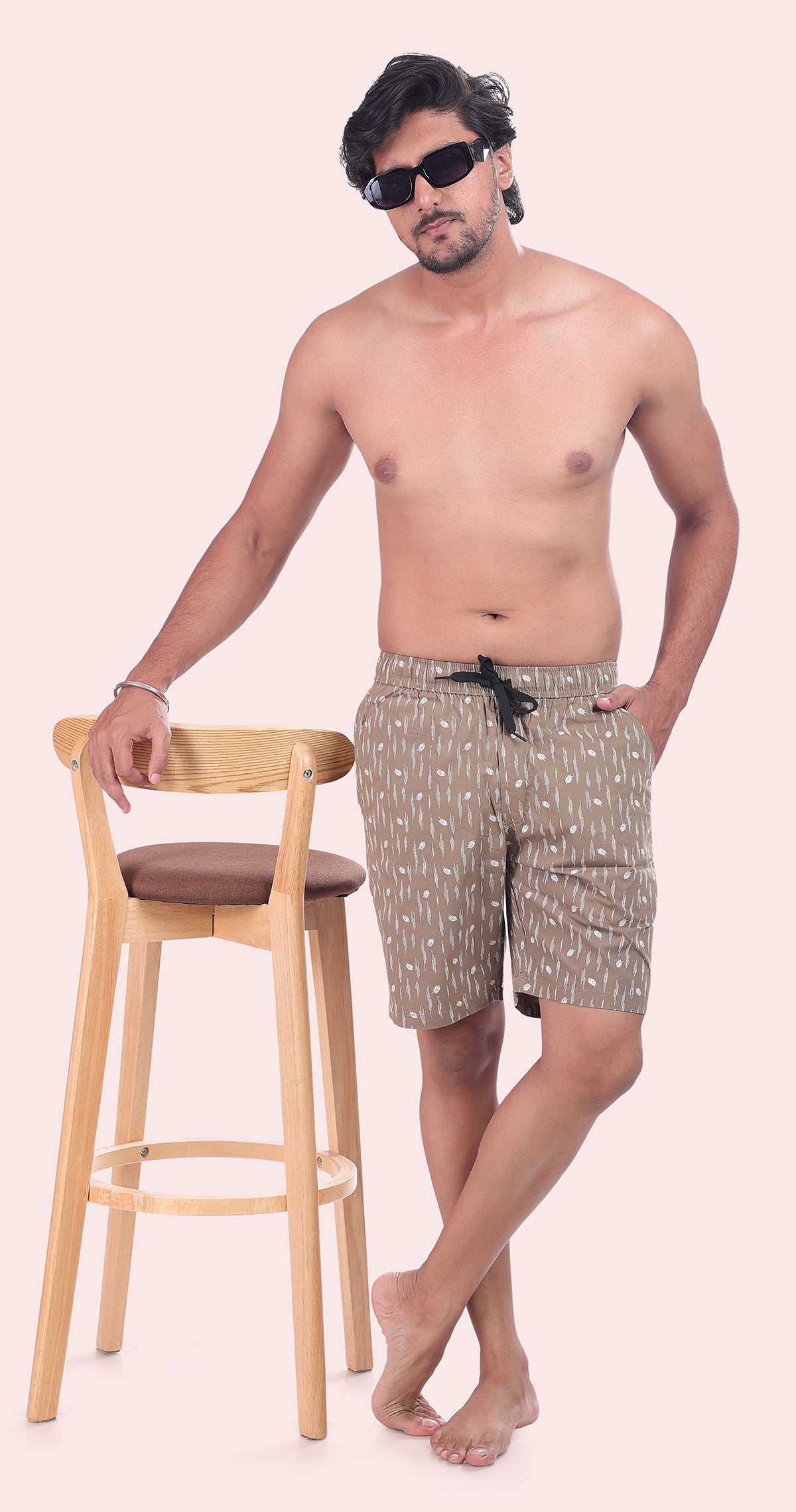 Men's Beige Island Threads Printed Bermuda Comfort Cotton