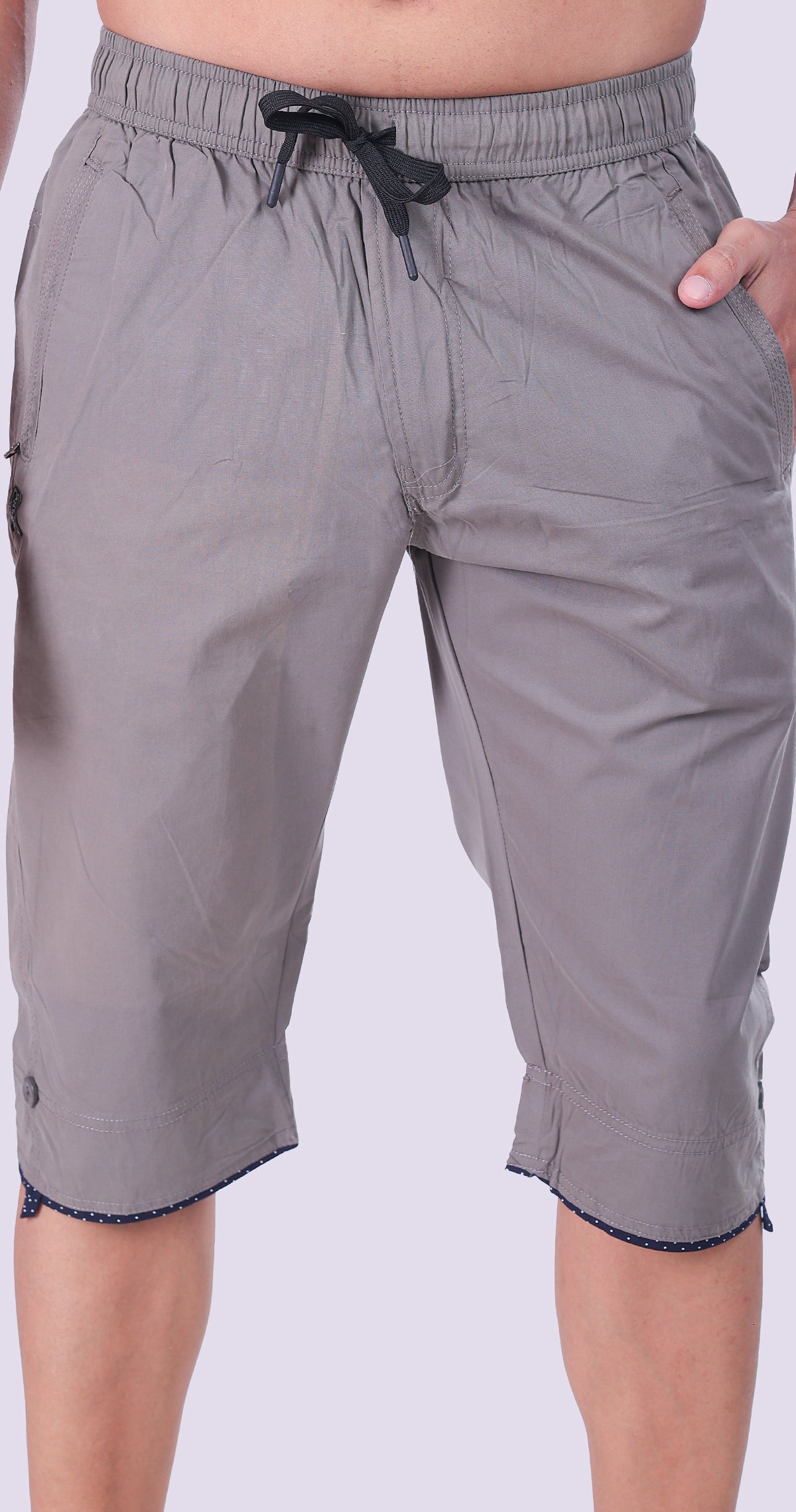 Men's Grey Summer Ease Capri Solid Print Comfort Cotton