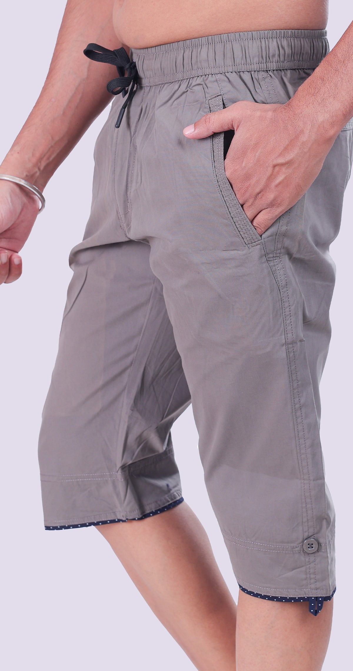 Men's Grey Summer Ease Capri Solid Print Comfort Cotton
