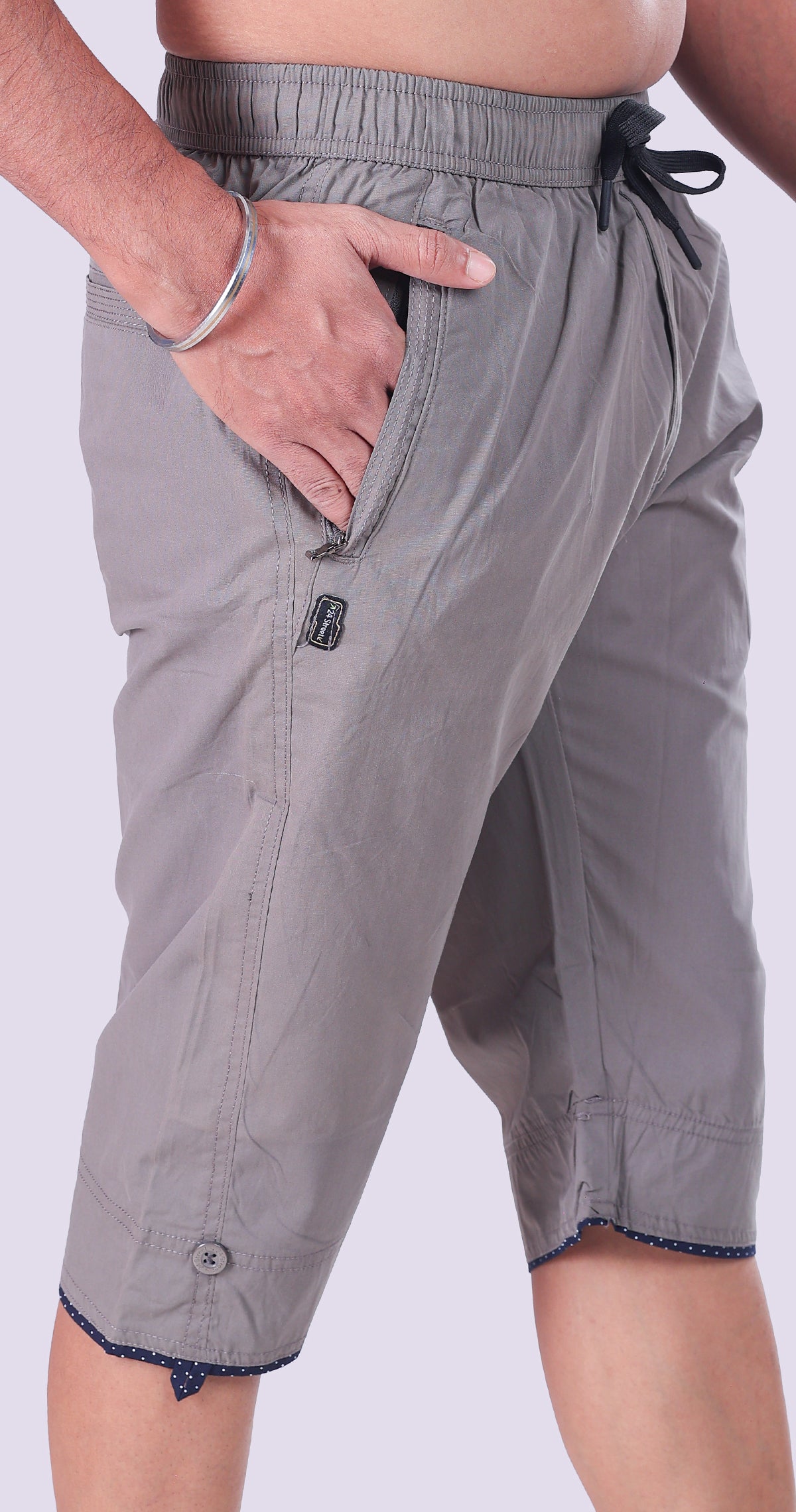 Men's Grey Summer Ease Capri Solid Print Comfort Cotton