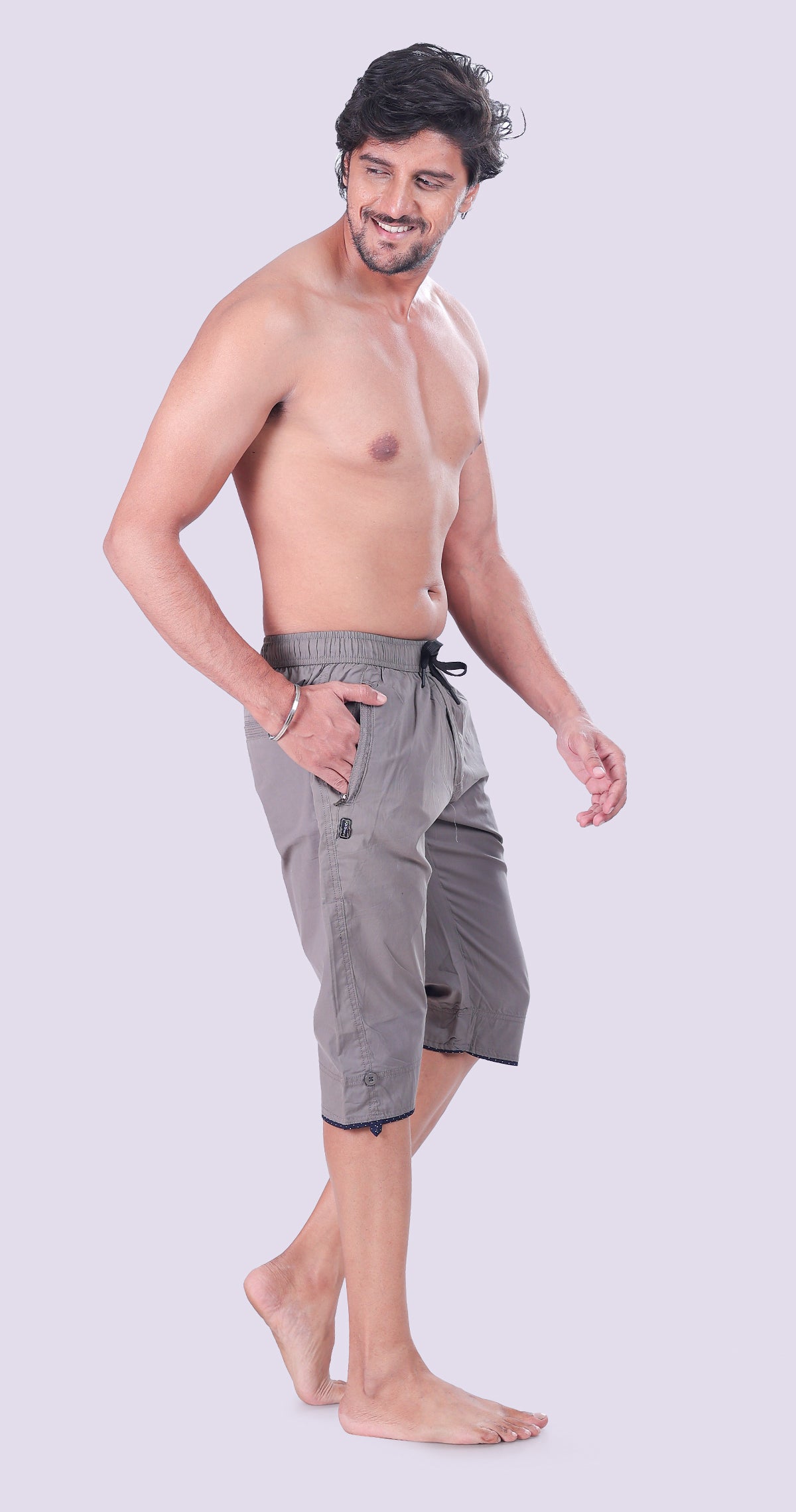 Men's Grey Summer Ease Capri Solid Print Comfort Cotton