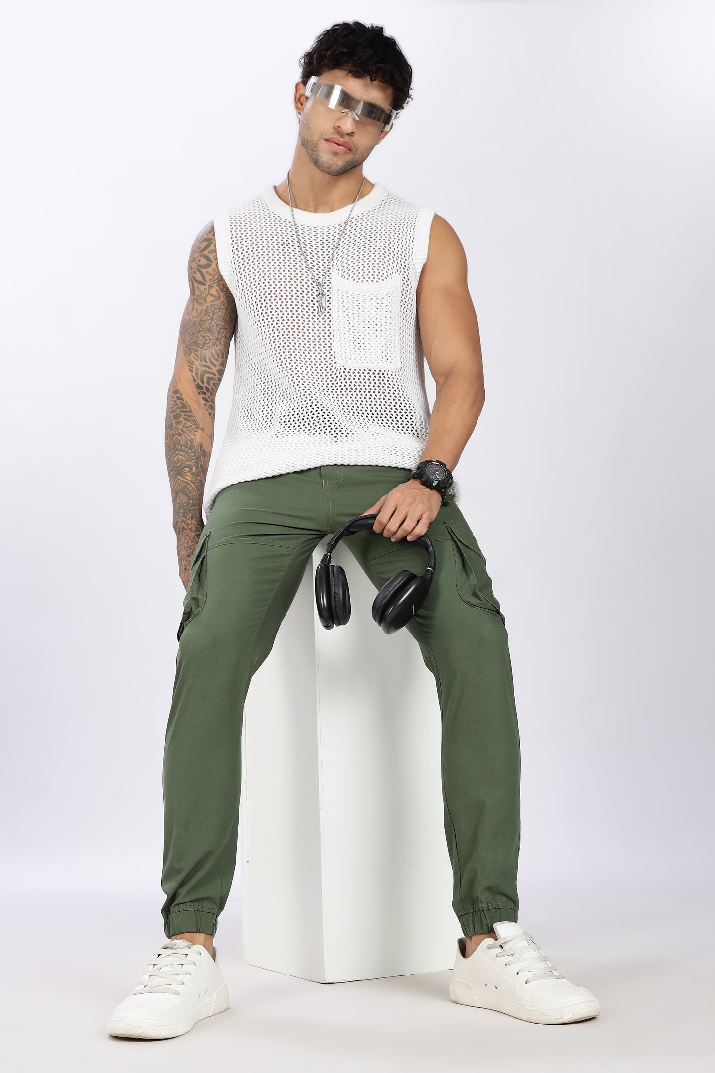 Men's Green Performance Pulse Solid Jogger Cotton