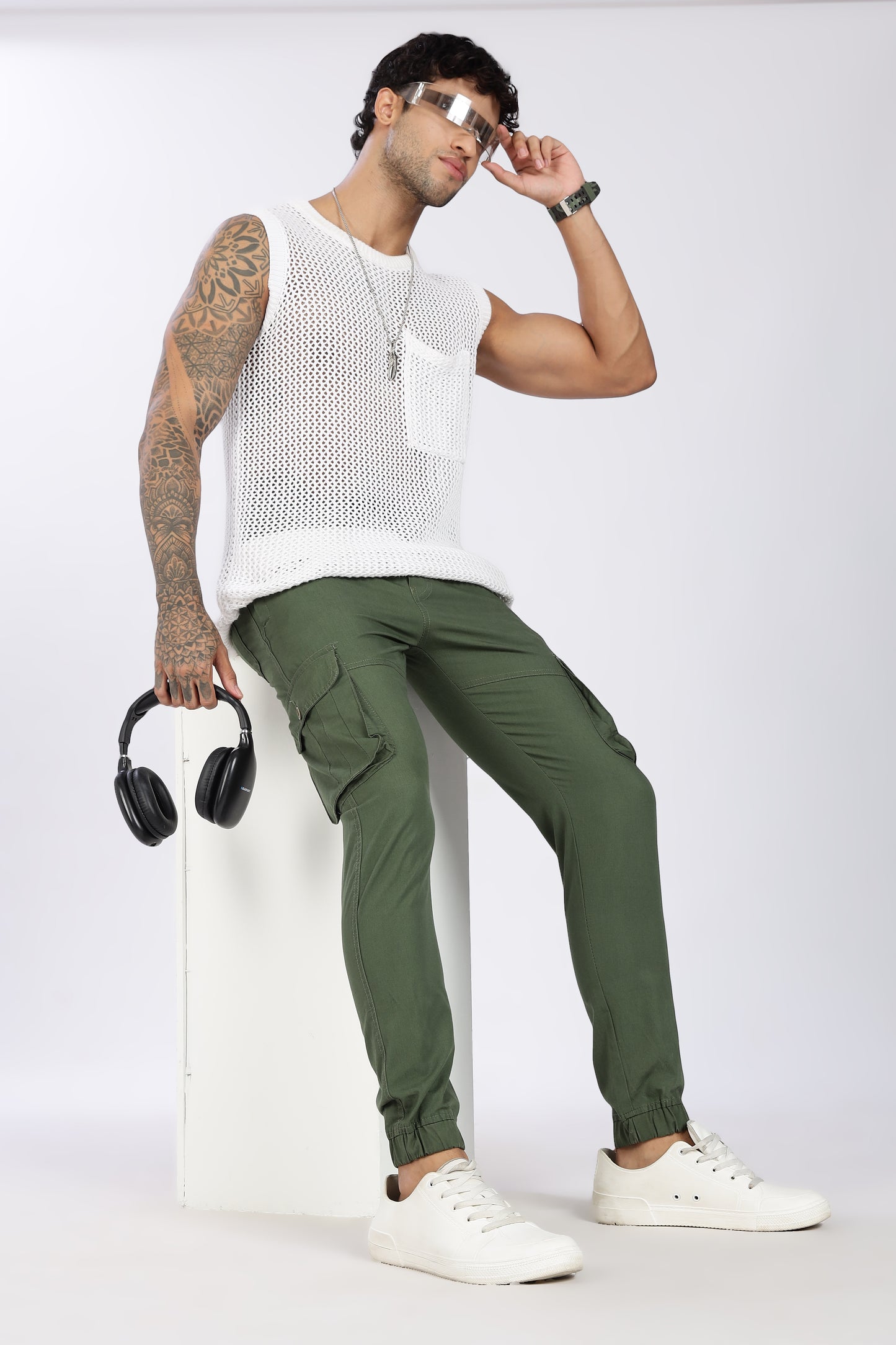 Men's Green Performance Pulse Solid Jogger Cotton