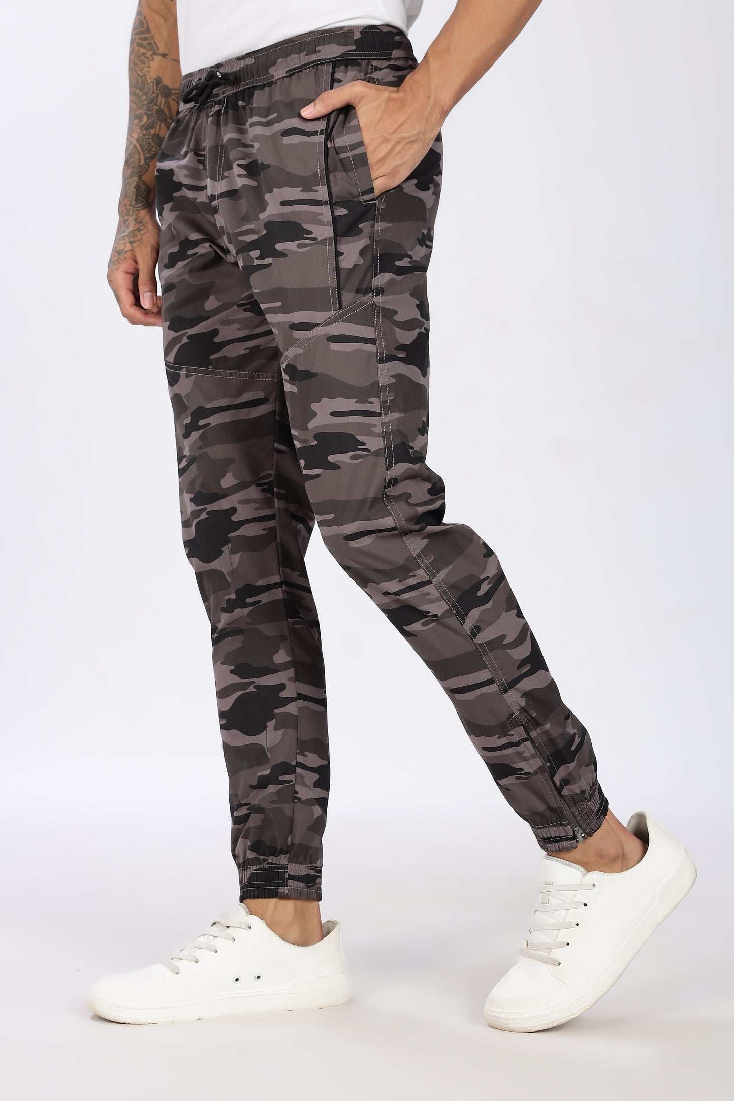 Men's Grey Comfort Stride Military Print Jogger Cotton