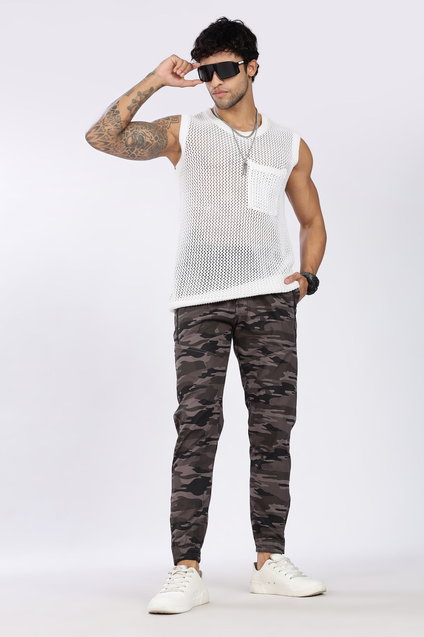 Men's Grey Comfort Stride Military Print Jogger Cotton