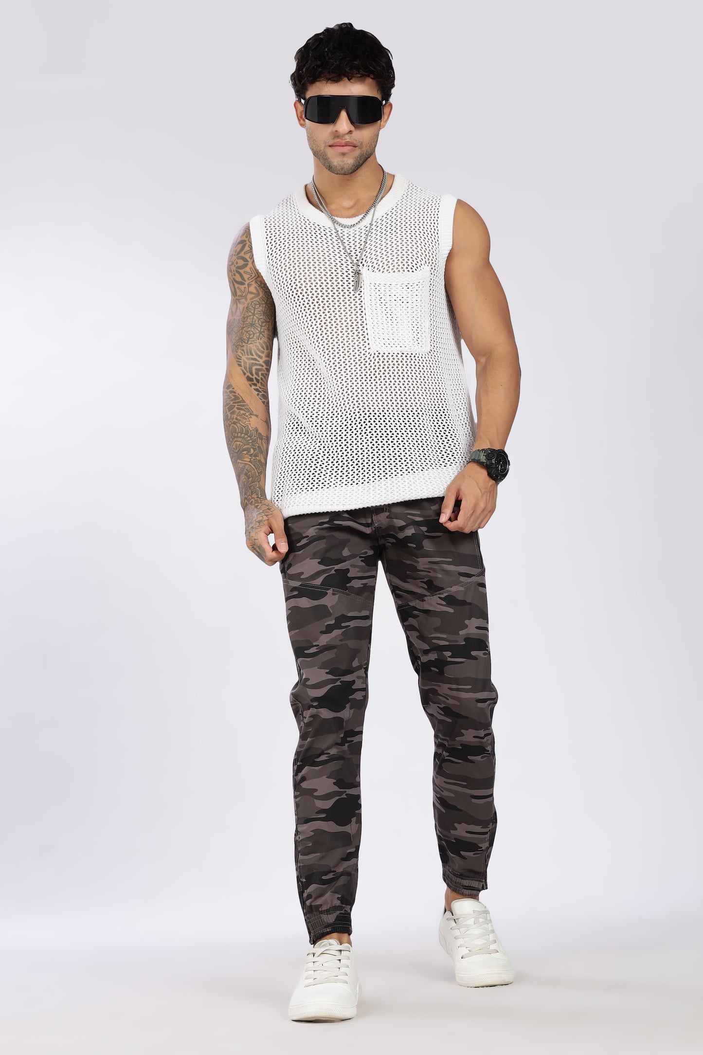 Men's Grey Comfort Stride Military Print Jogger Cotton