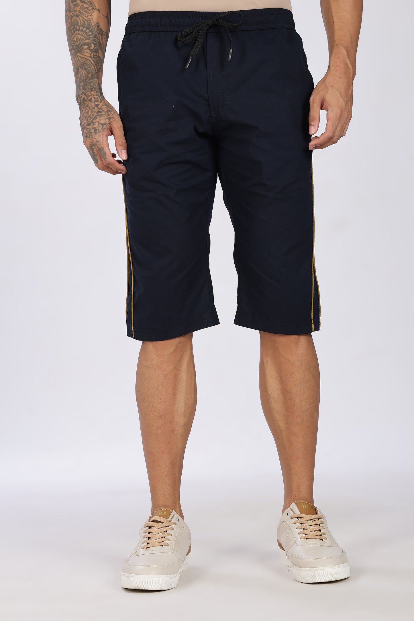 Men's Dark Blue Cool Comfort Capri Solid Print Comfort Cotton