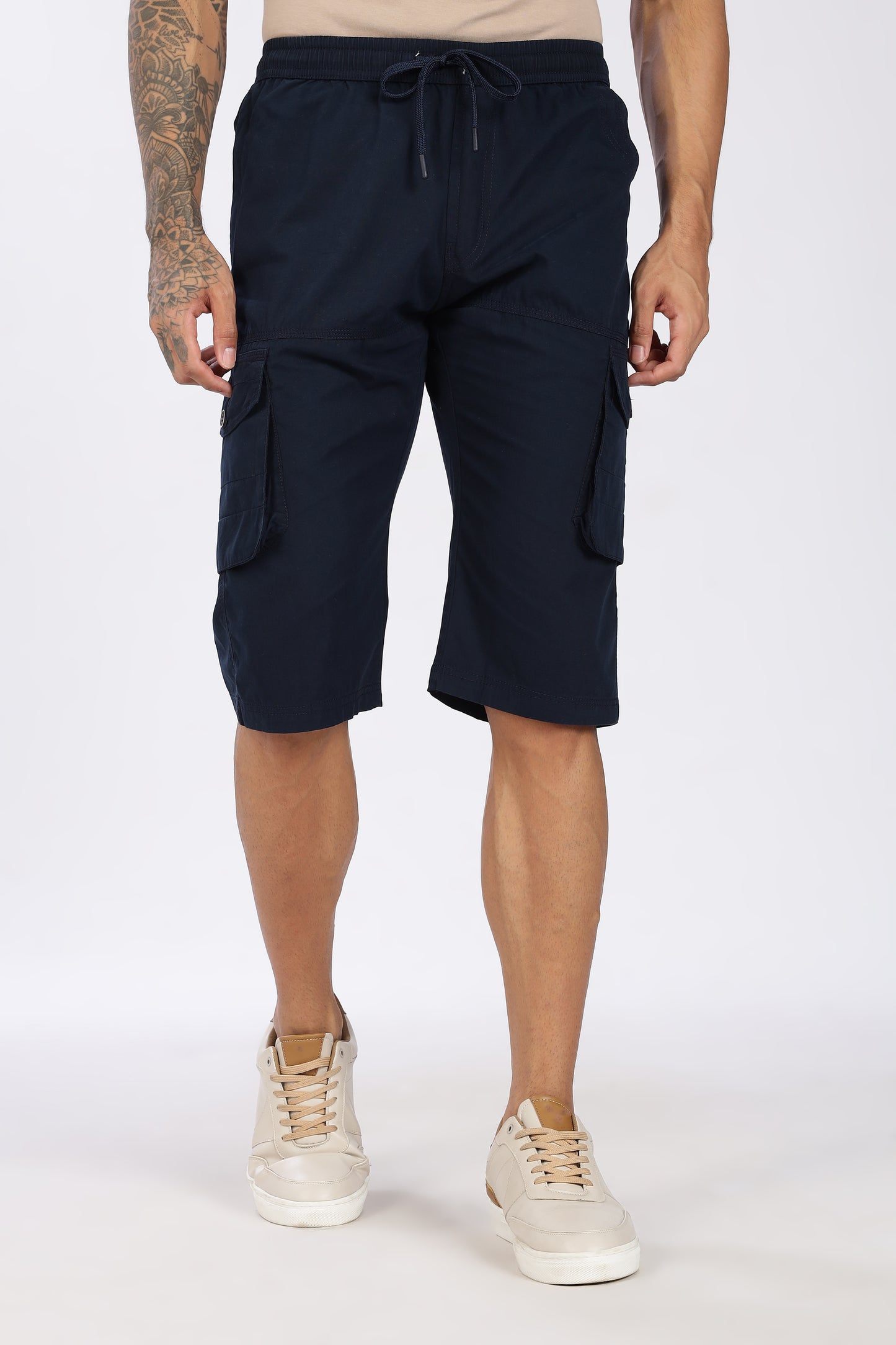 Men's Blue Trendy Trails Capri Solid Print Comfort Cotton