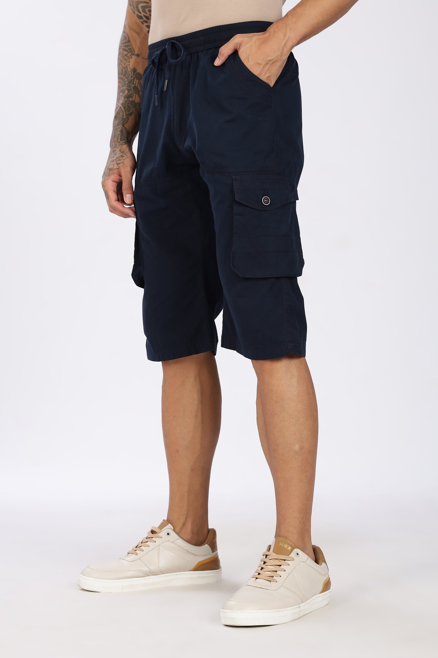 Men's Blue Trendy Trails Capri Solid Print Comfort Cotton