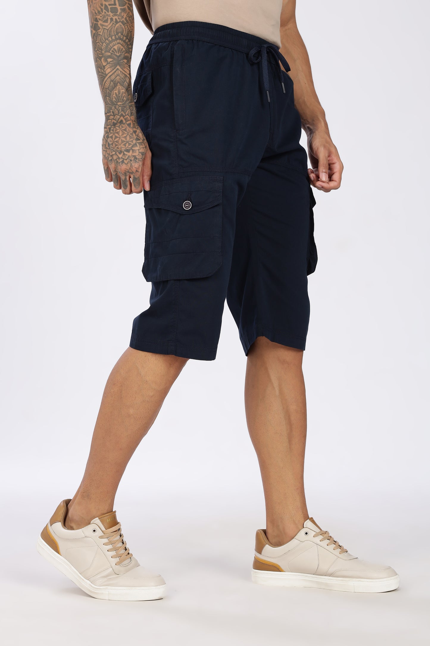 Men's Blue Trendy Trails Capri Solid Print Comfort Cotton