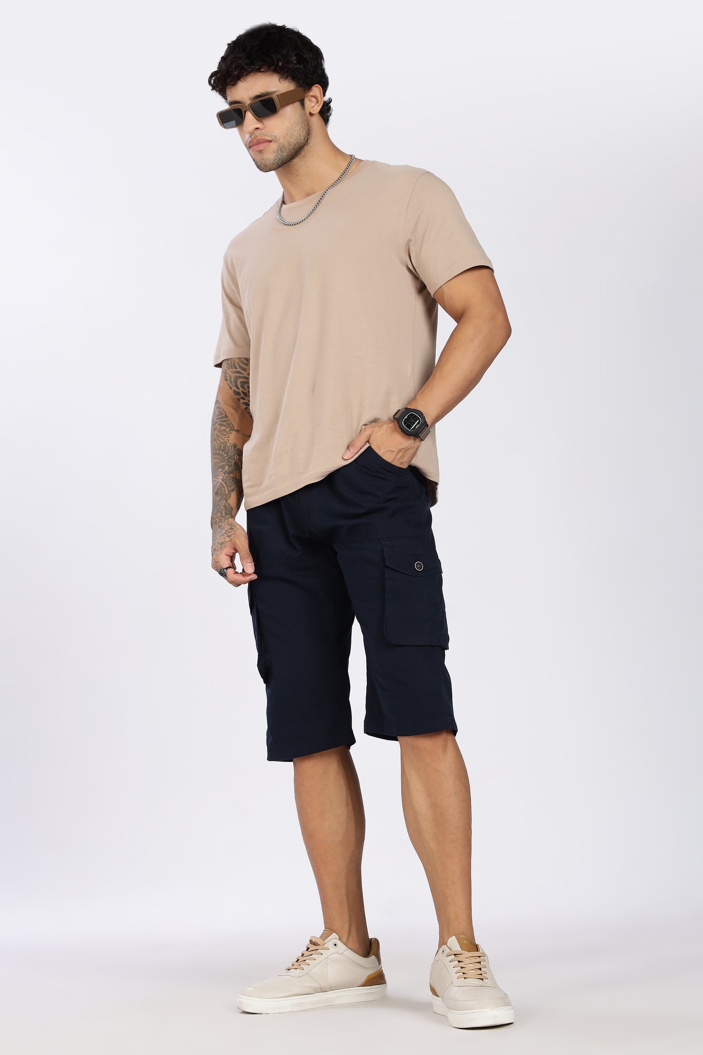 Men's Blue Trendy Trails Capri Solid Print Comfort Cotton