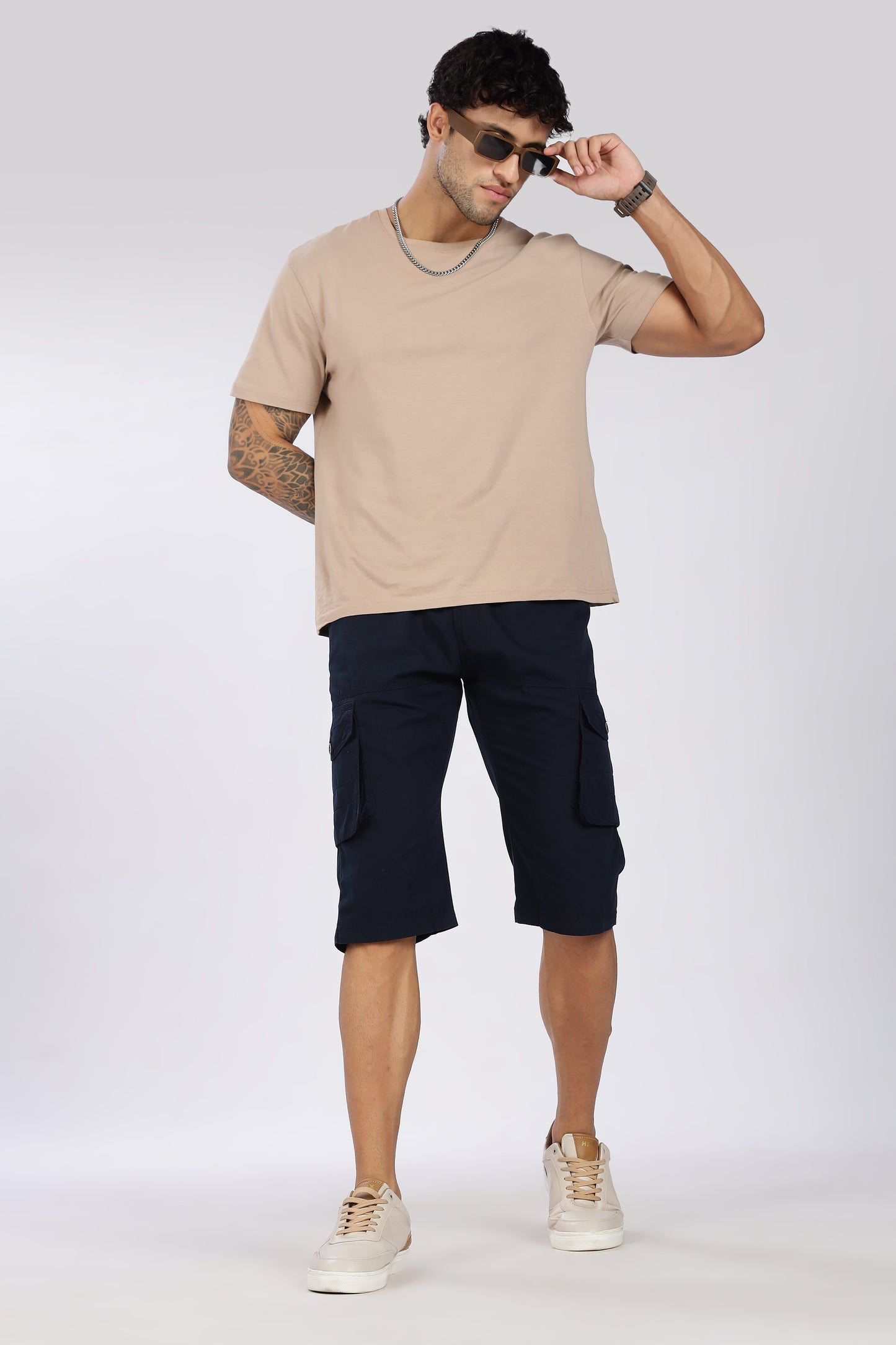 Men's Blue Trendy Trails Capri Solid Print Comfort Cotton