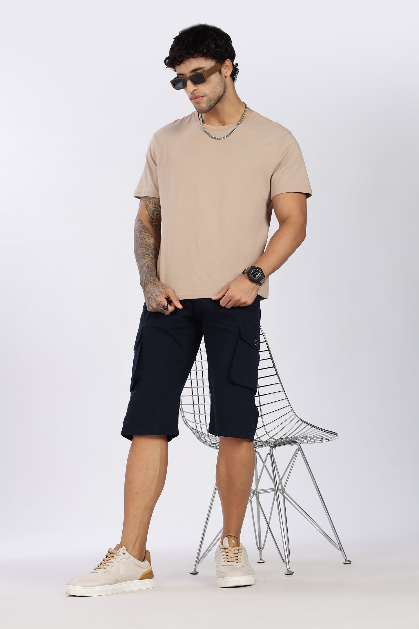 Men's Blue Trendy Trails Capri Solid Print Comfort Cotton