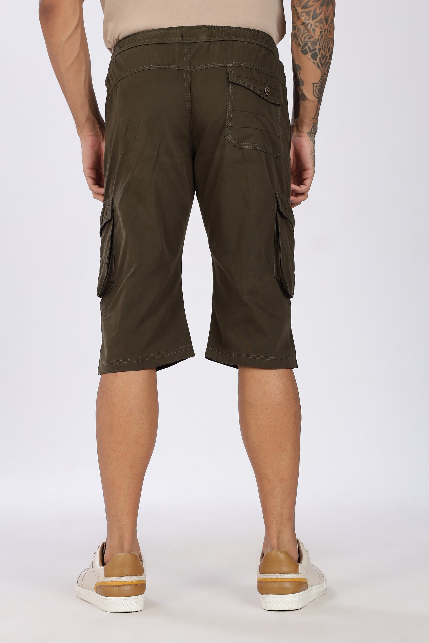 Men's Olive Green Trendy Trails Capri Solid Print Comfort Cotton