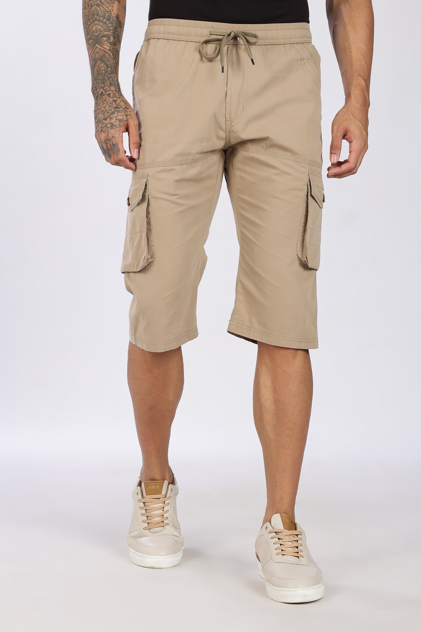 Men's Light Biscuit Trendy Trails Capri Solid Print Comfort Cotton