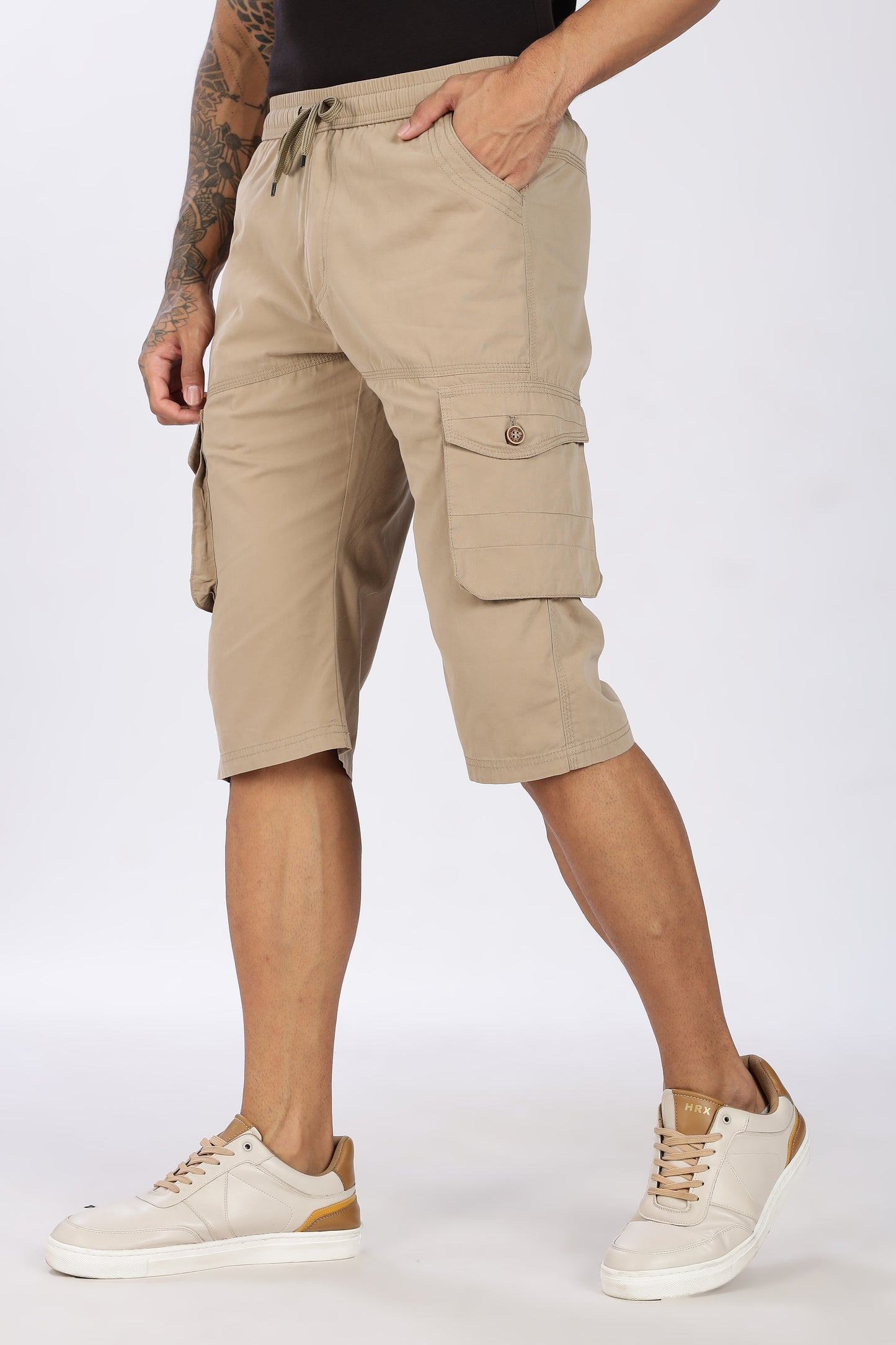 Men's Light Biscuit Trendy Trails Capri Solid Print Comfort Cotton