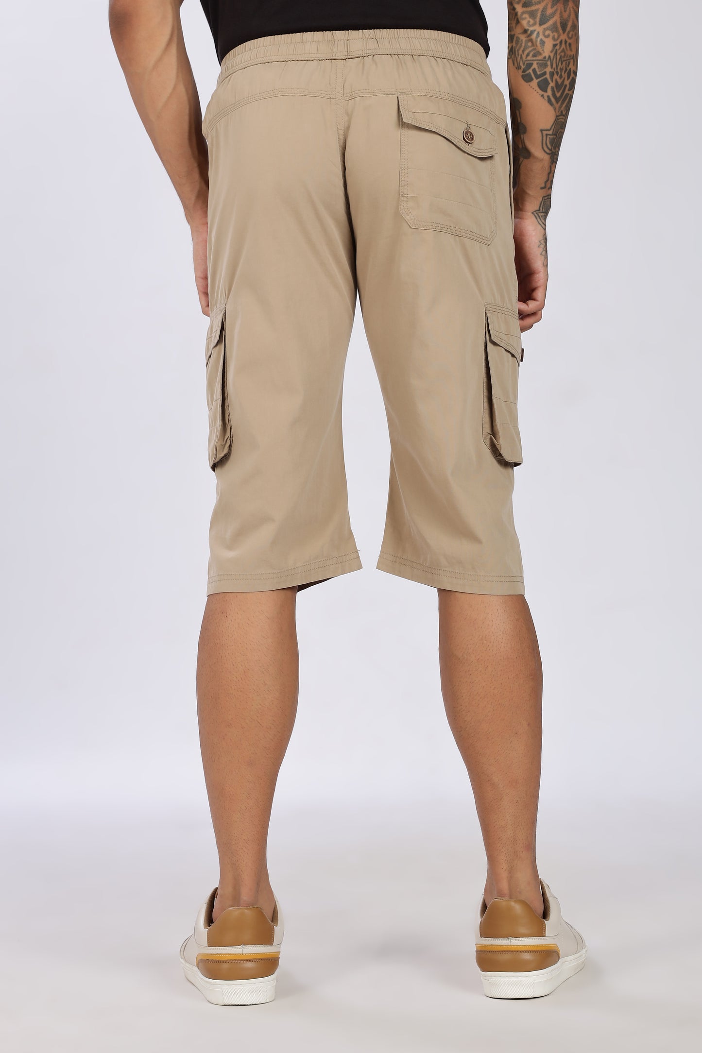 Men's Light Biscuit Trendy Trails Capri Solid Print Comfort Cotton