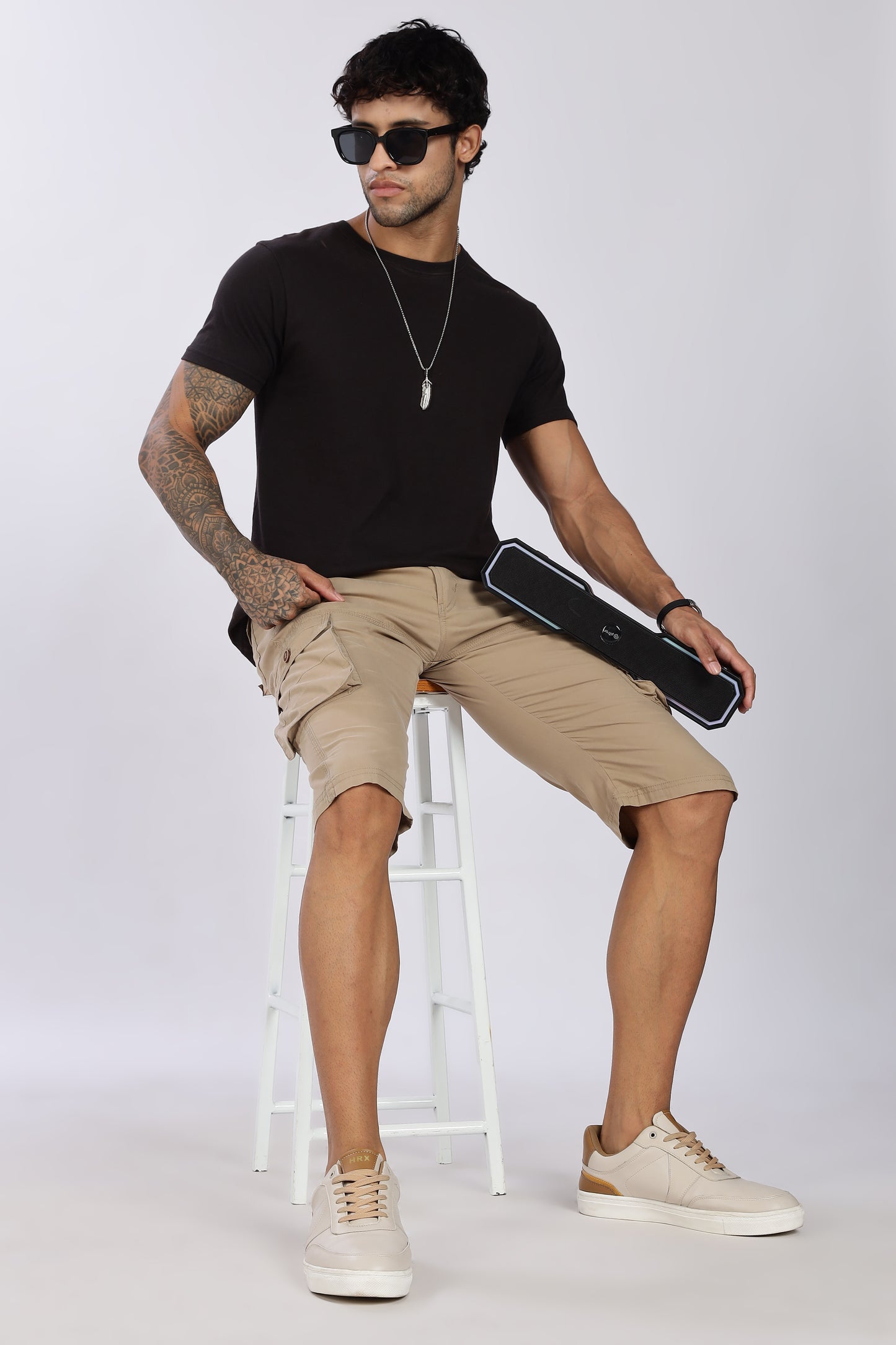 Men's Light Biscuit Trendy Trails Capri Solid Print Comfort Cotton